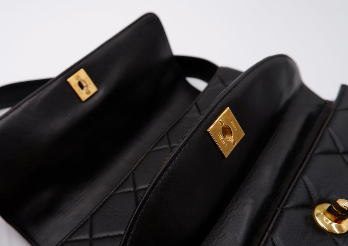 Chanel Black Lambskin Double CC Turnlock Shoulder Bag — 1996-1997