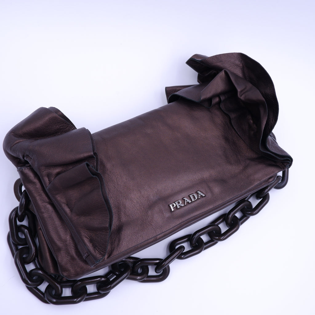 Prada Metallic Brown Nappa Ruffle Bag — 2008