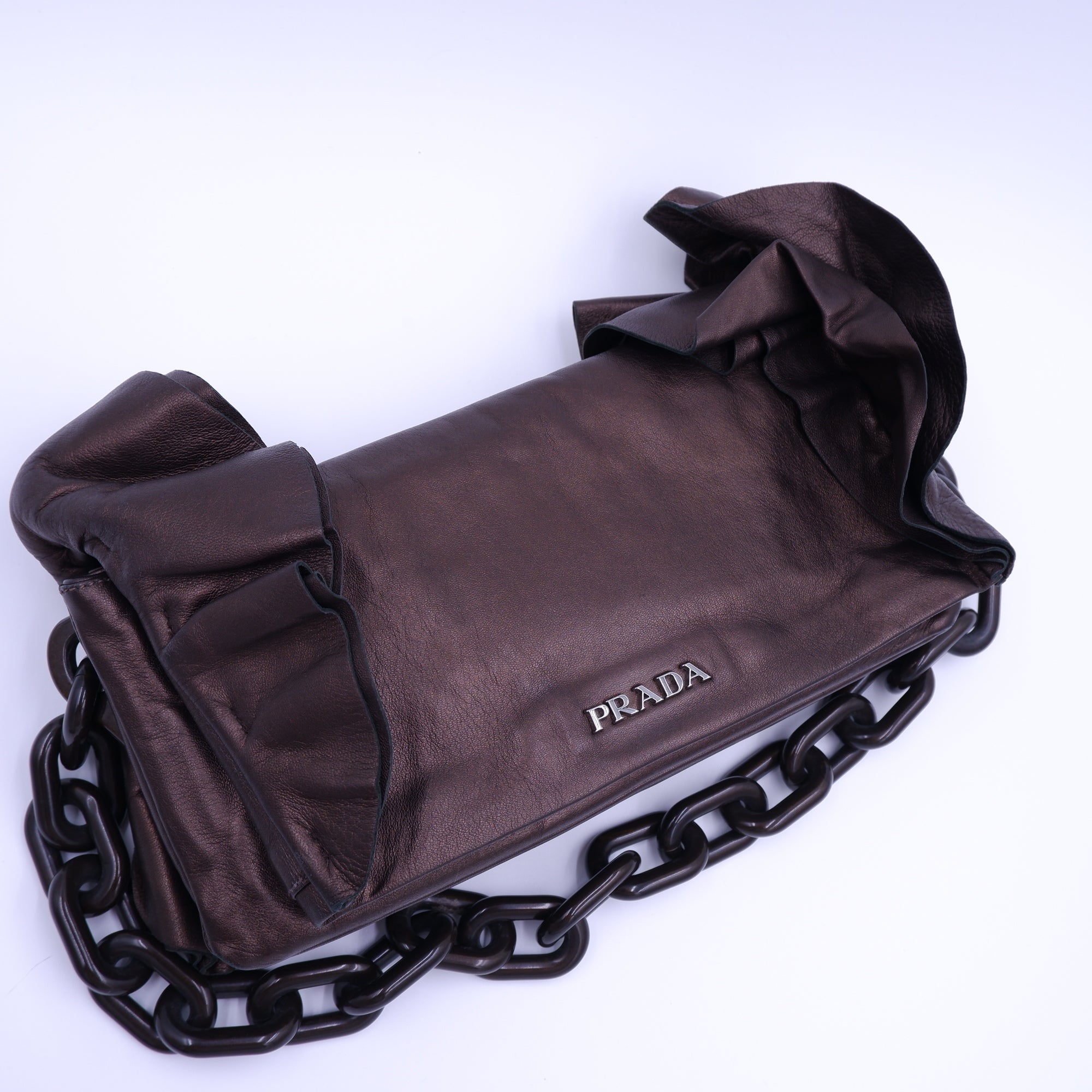 Prada Metallic Brown Nappa Ruffle Bag — 2008