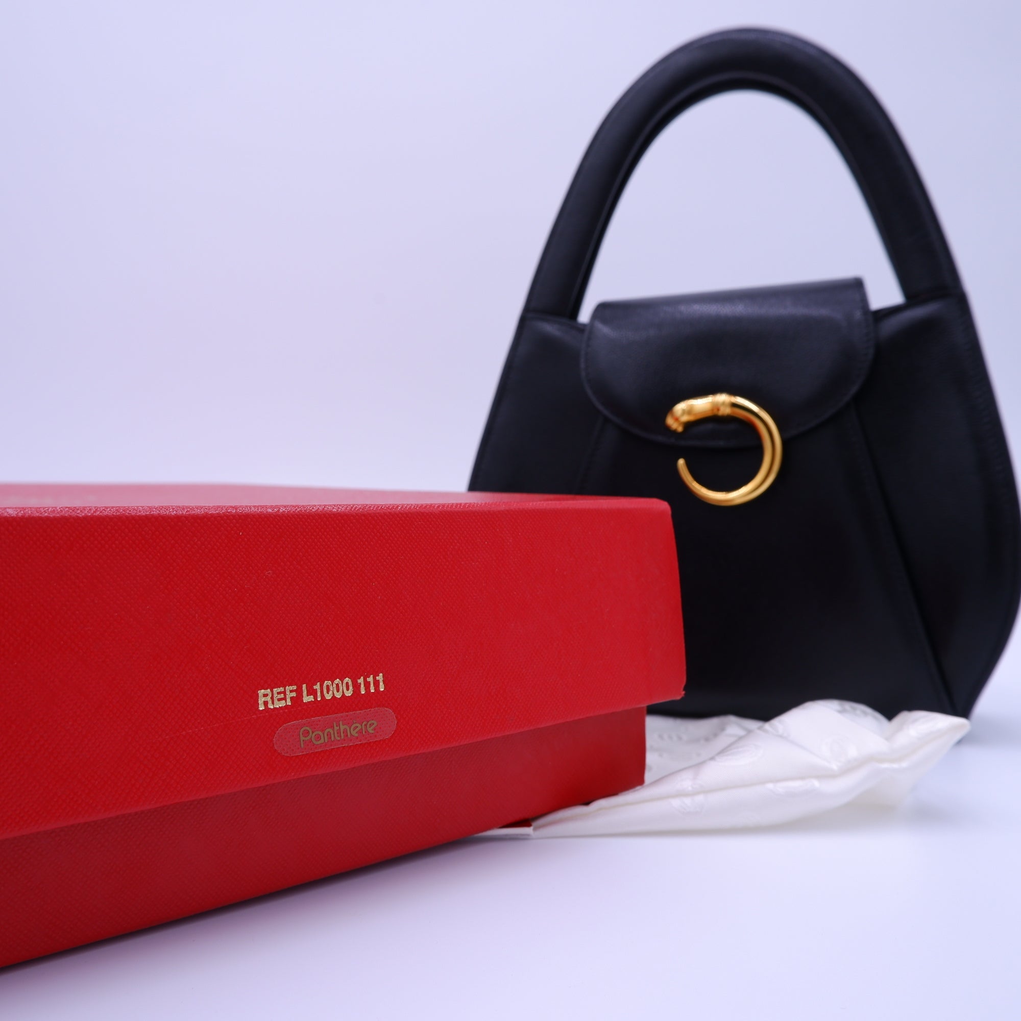 Vintage CARTIER Panthere Black Caviar Top Handle — 1995