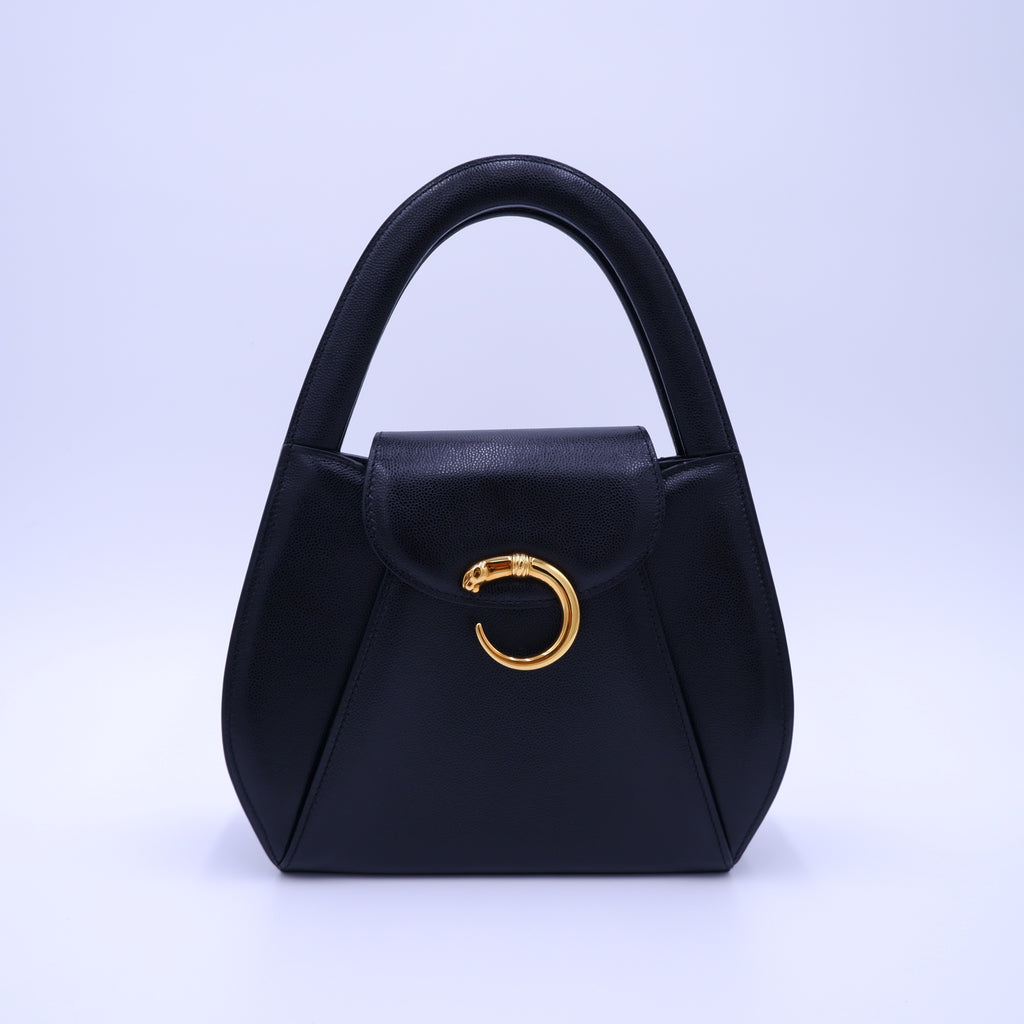 Vintage CARTIER Panthere Black Caviar Top Handle — 1995