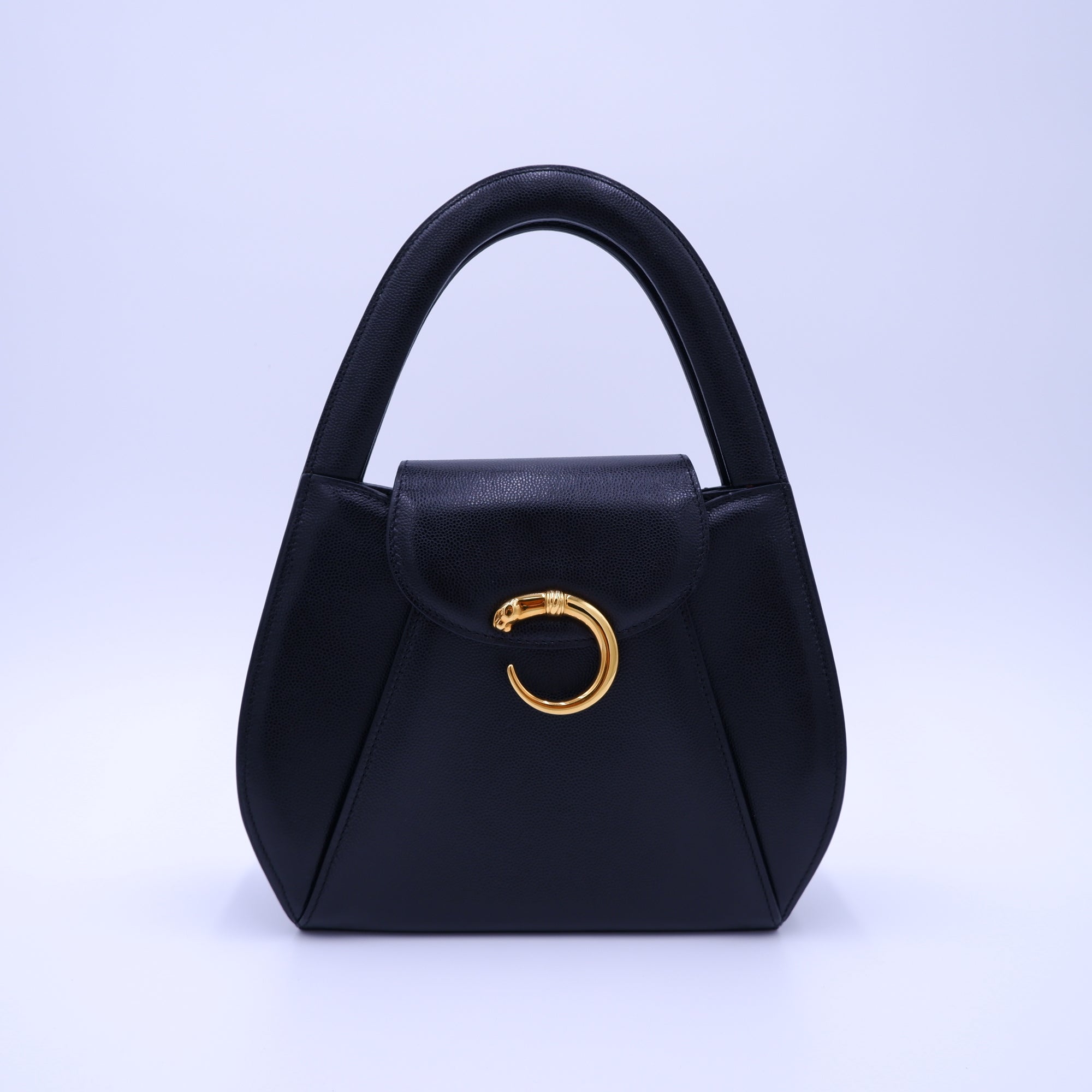 Vintage CARTIER Panthere Black Caviar Top Handle — 1995