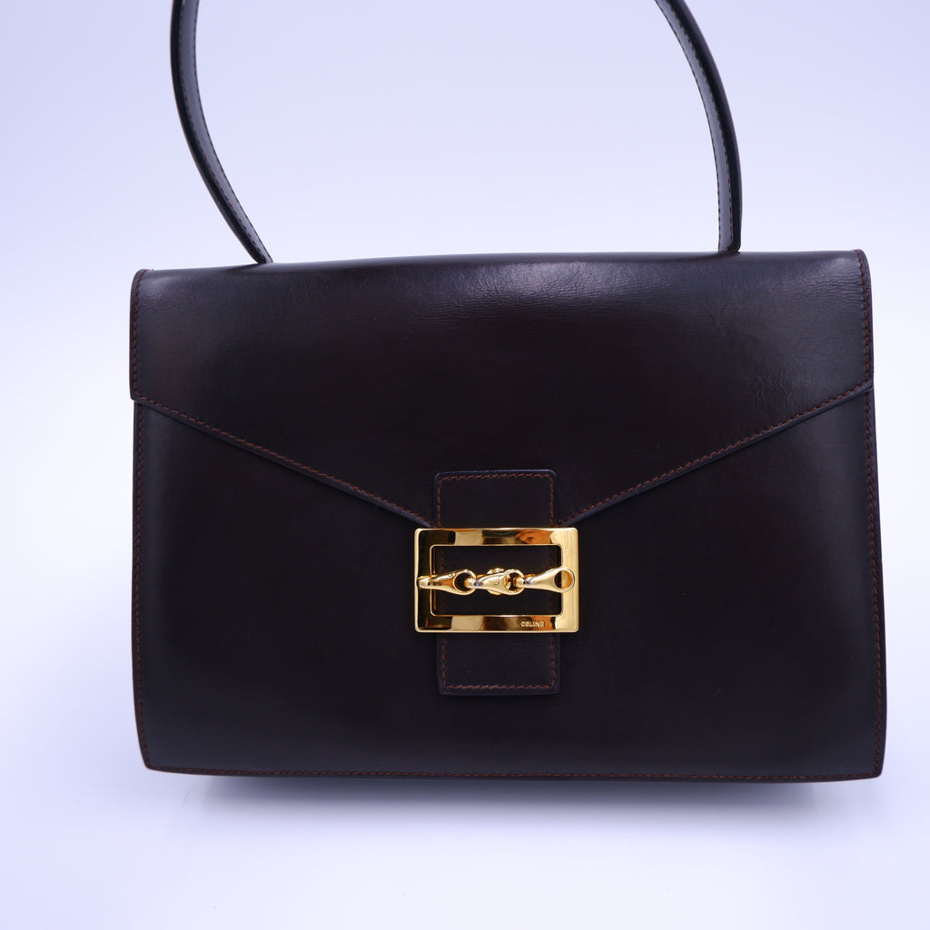 Celine Dark Chocolate Brown Equestrian Buckle Bag — 1970s–1980s