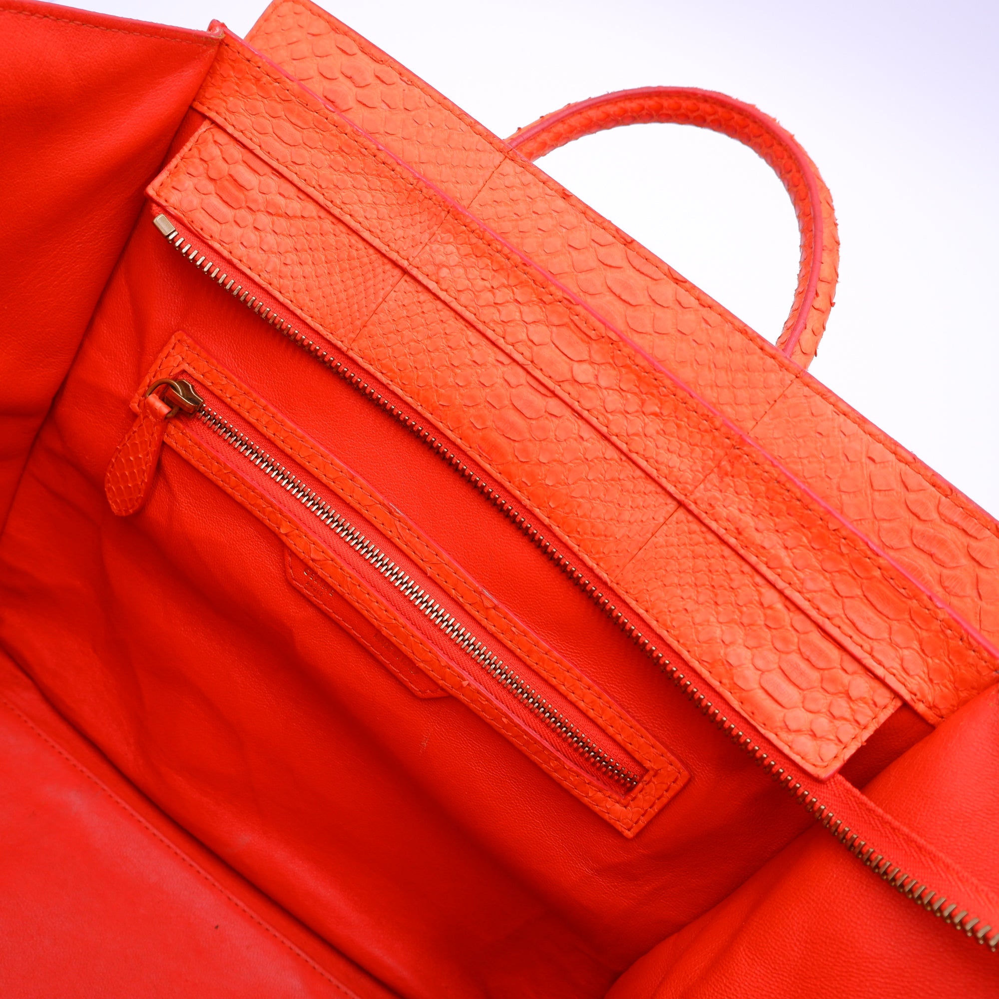 Céline Mini Luggage Tote — Orange Python