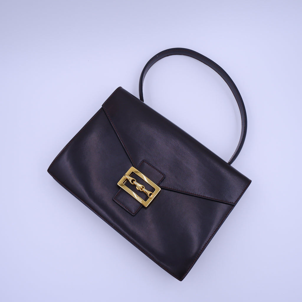 Celine Dark Chocolate Brown Equestrian Buckle Bag — 1970s–1980s