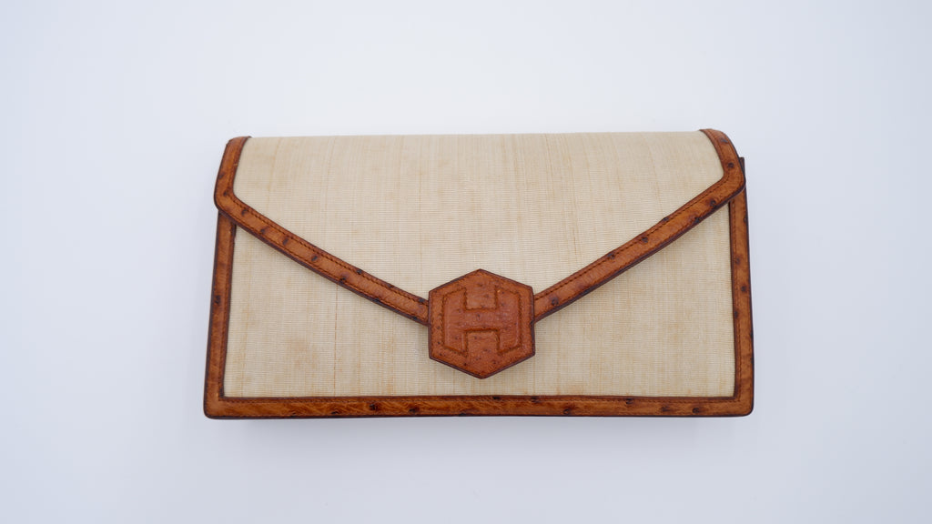 Hermès Ostrich & Crinoline Hexagon Clutch — 1978