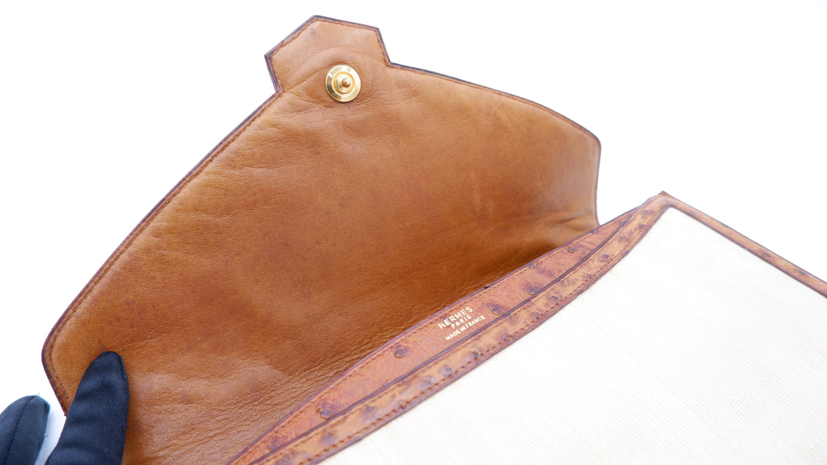 Hermès Ostrich & Crinoline Hexagon Clutch — 1978