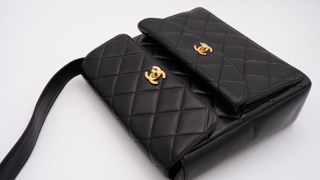 Chanel Black Lambskin Double CC Turnlock Shoulder Bag — 1996-1997