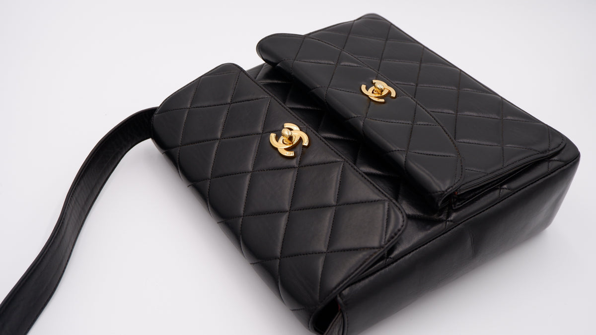 Chanel Black Lambskin Double CC Turnlock Shoulder Bag — 1996-1997