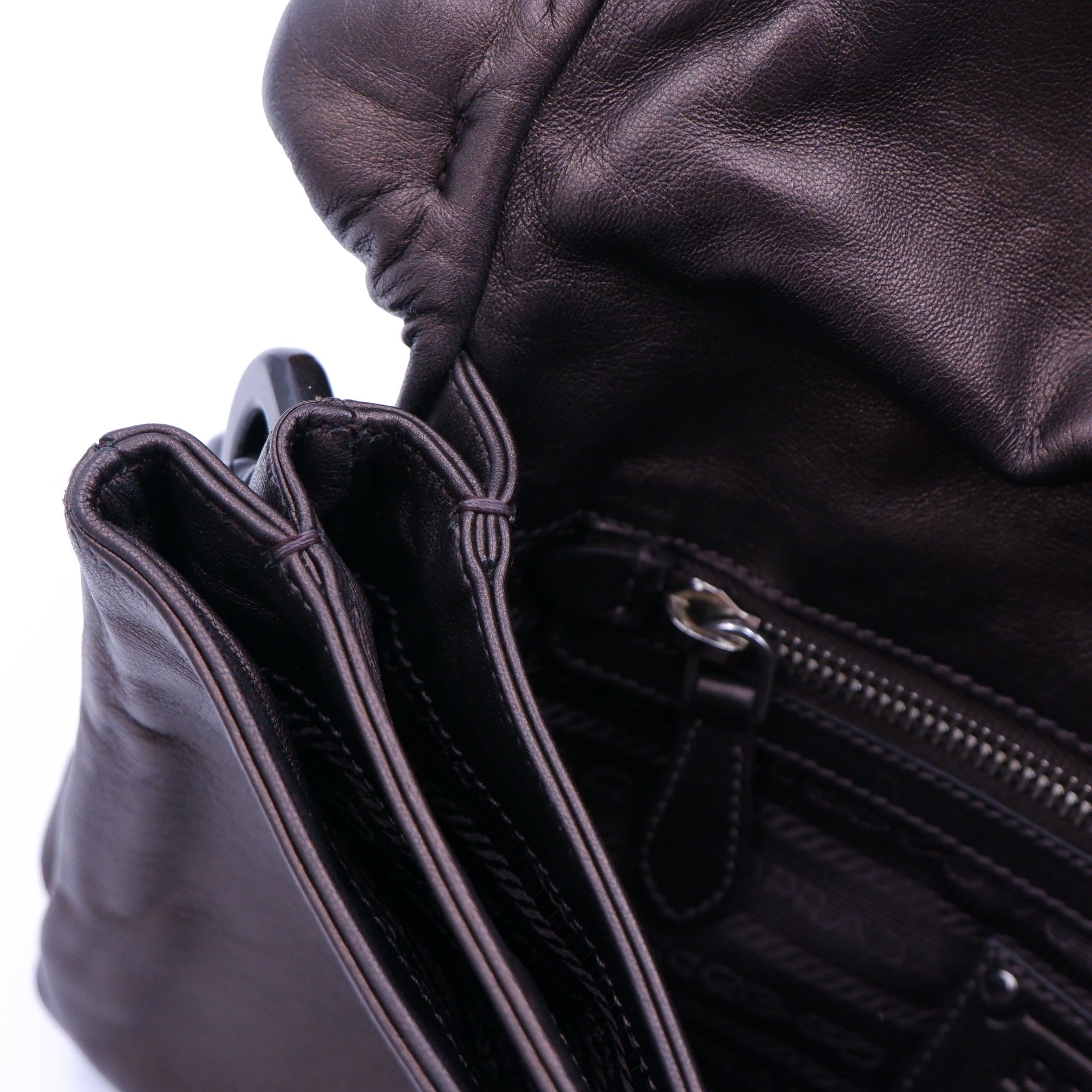 Prada Metallic Brown Nappa Ruffle Bag — 2008