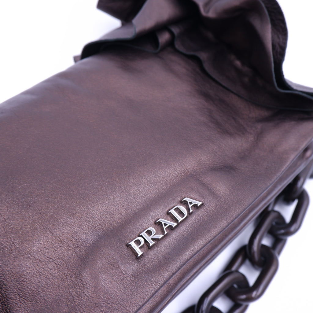 Prada Metallic Brown Nappa Ruffle Bag — 2008