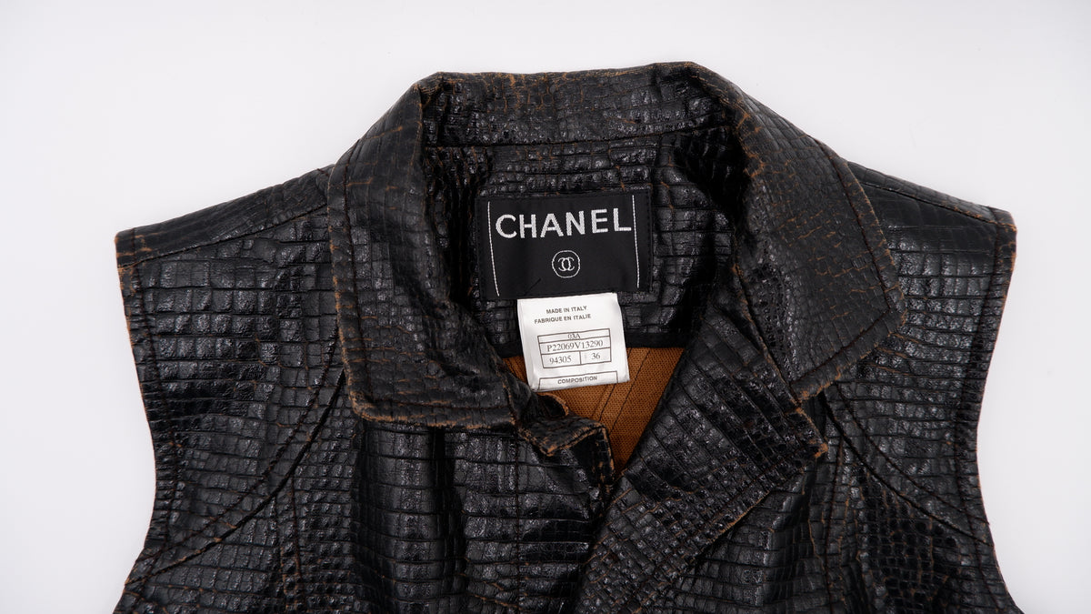 Chanel Deep Brown Croc-Effect Runway Gilet — F/W 2003