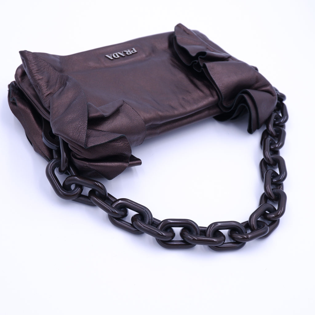Prada Metallic Brown Nappa Ruffle Bag — 2008