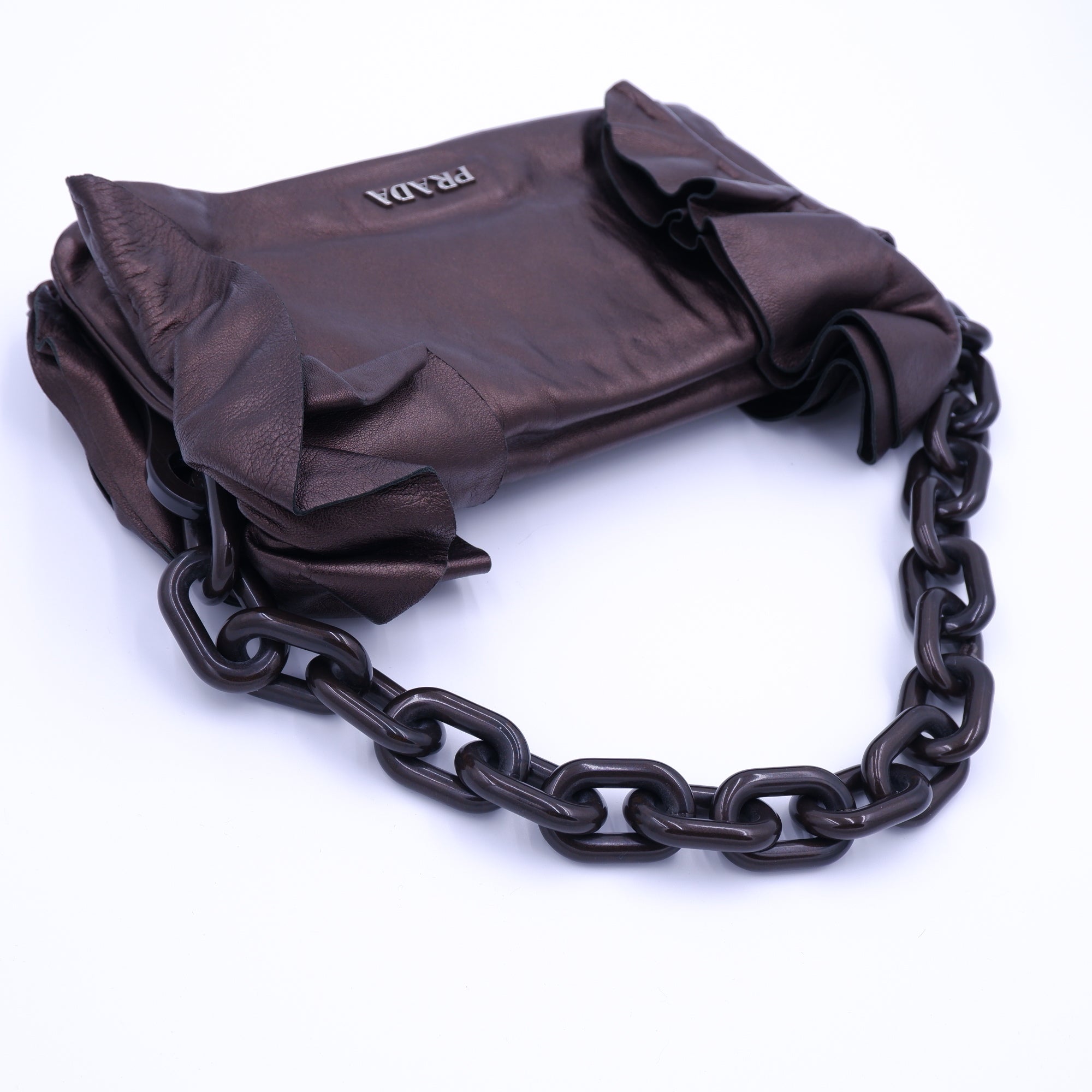 Prada Metallic Brown Nappa Ruffle Bag — 2008