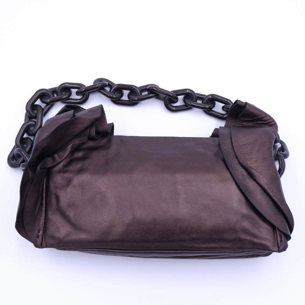 Prada Metallic Brown Nappa Ruffle Bag — 2008