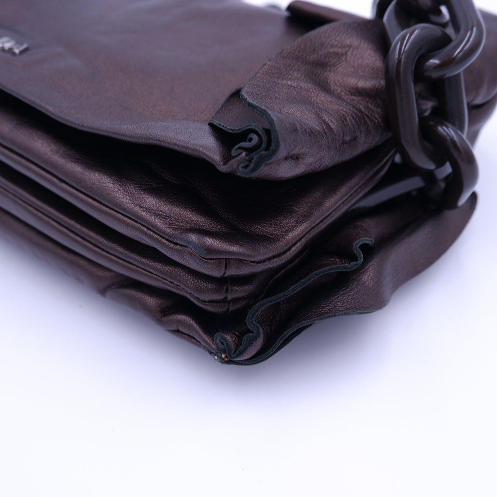 Prada Metallic Brown Nappa Ruffle Bag — 2008