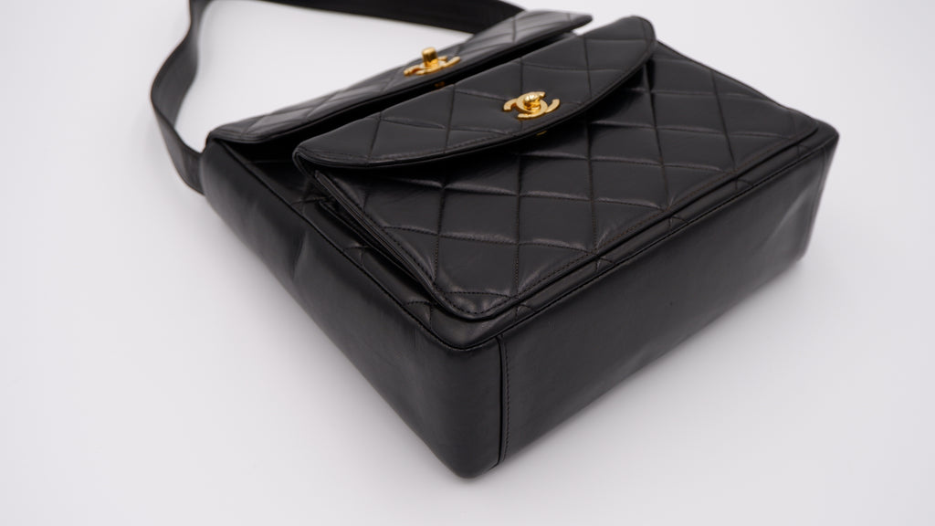 Chanel Black Lambskin Double CC Turnlock Shoulder Bag — 1996-1997
