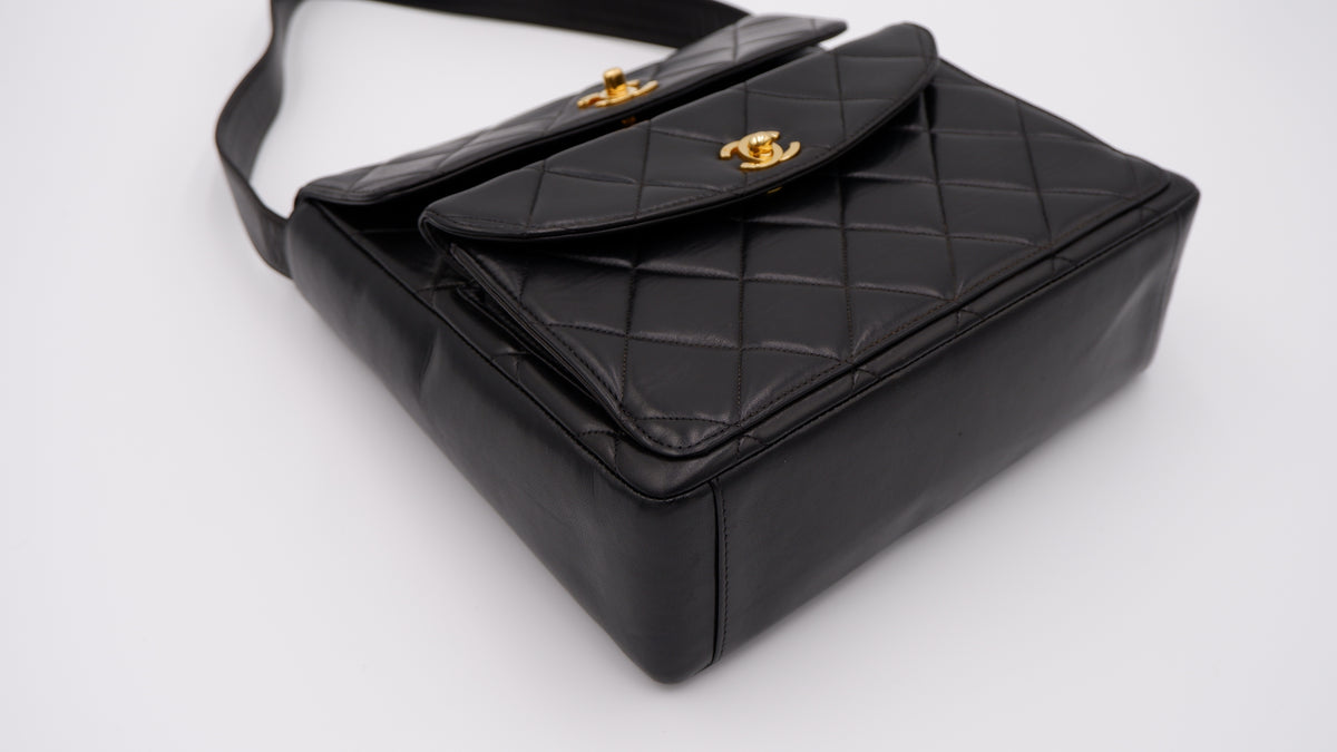Chanel Black Lambskin Double CC Turnlock Shoulder Bag — 1996-1997