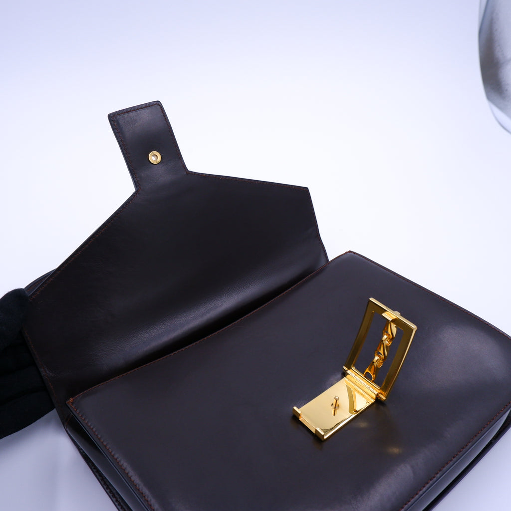 Celine Dark Chocolate Brown Equestrian Buckle Bag — 1970s–1980s