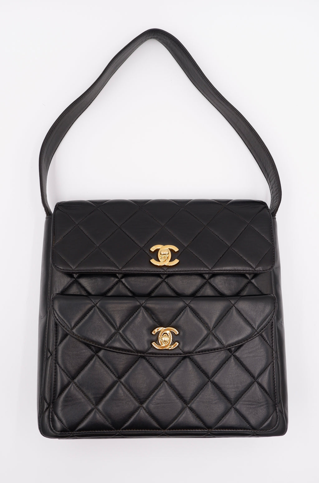 Chanel Black Lambskin Double CC Turnlock Shoulder Bag — 1996-1997