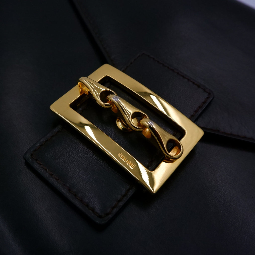 Celine Dark Chocolate Brown Equestrian Buckle Bag — 1970s–1980s
