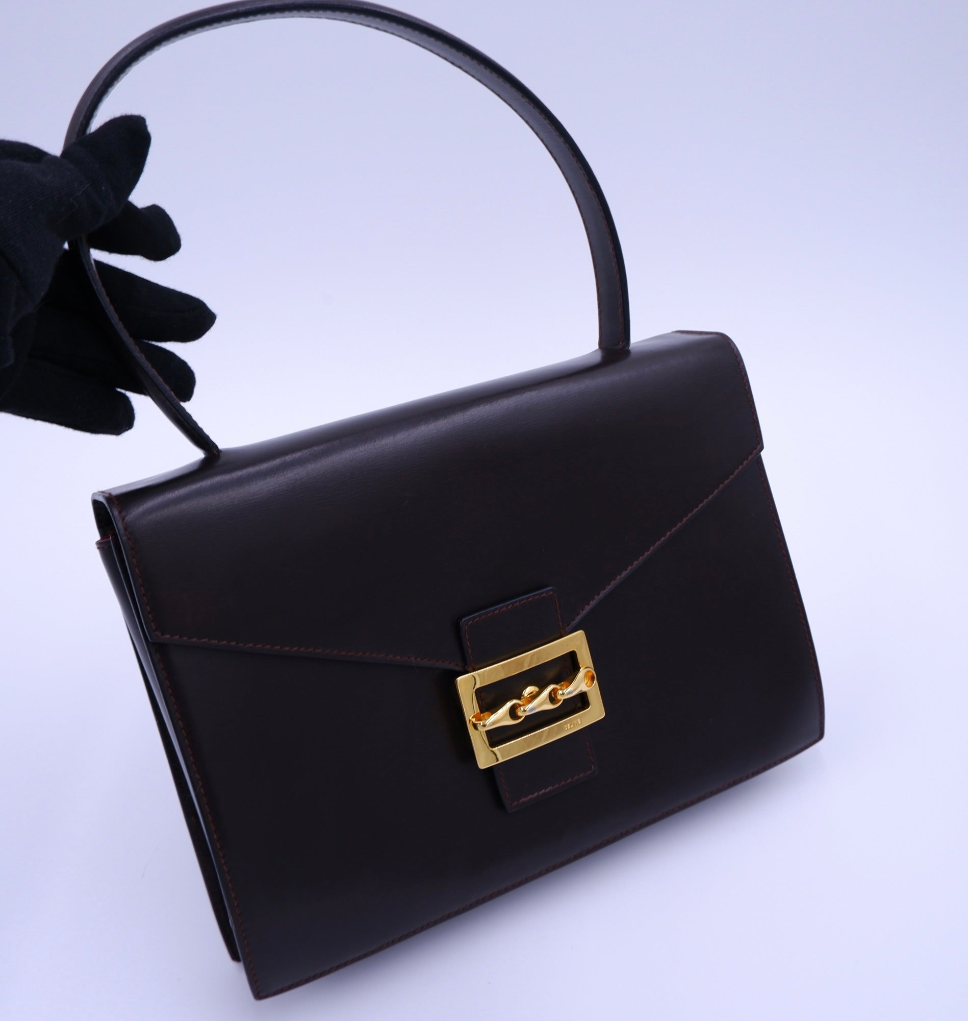 Celine Dark Chocolate Brown Equestrian Buckle Bag — 1970s–1980s