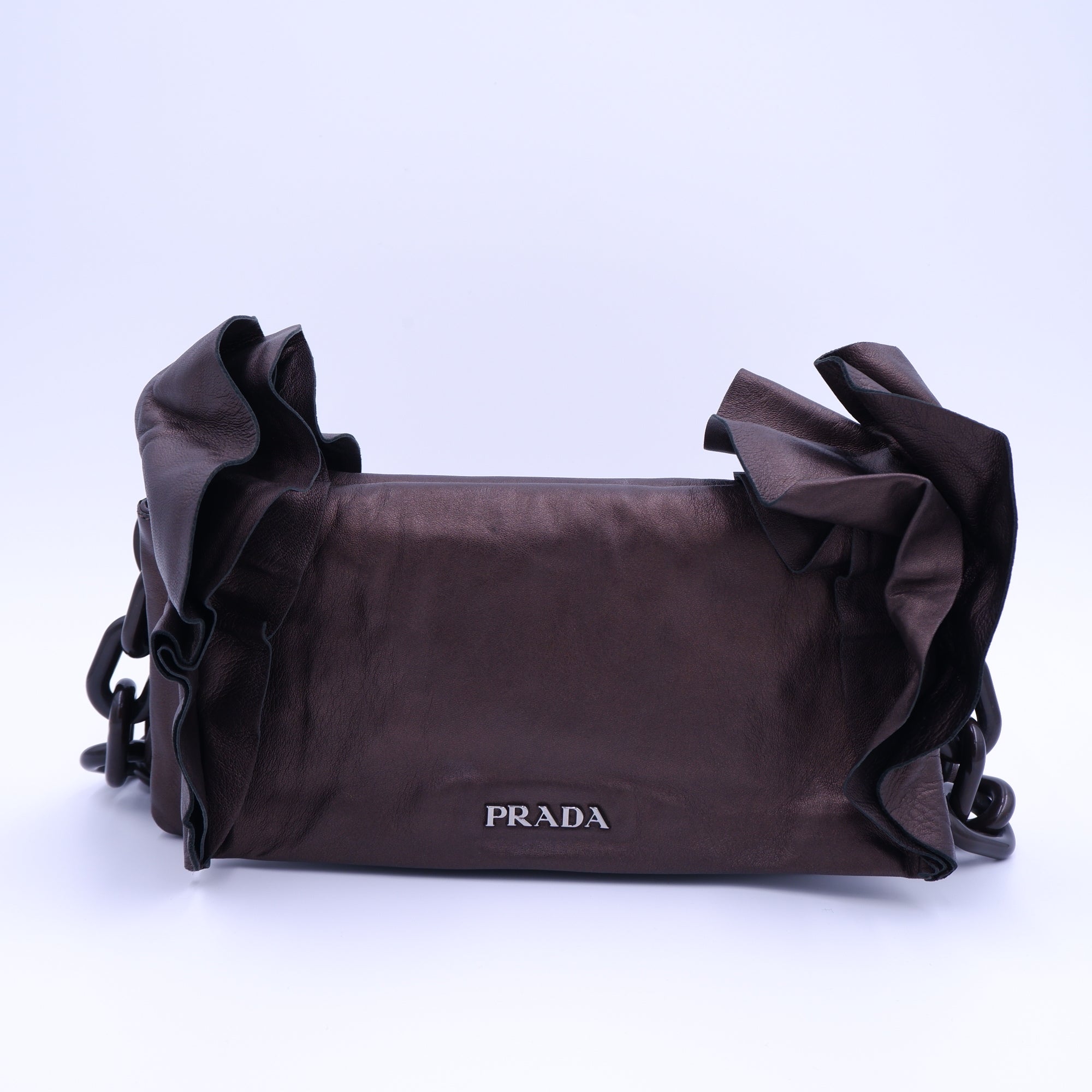 Prada Metallic Brown Nappa Ruffle Bag — 2008