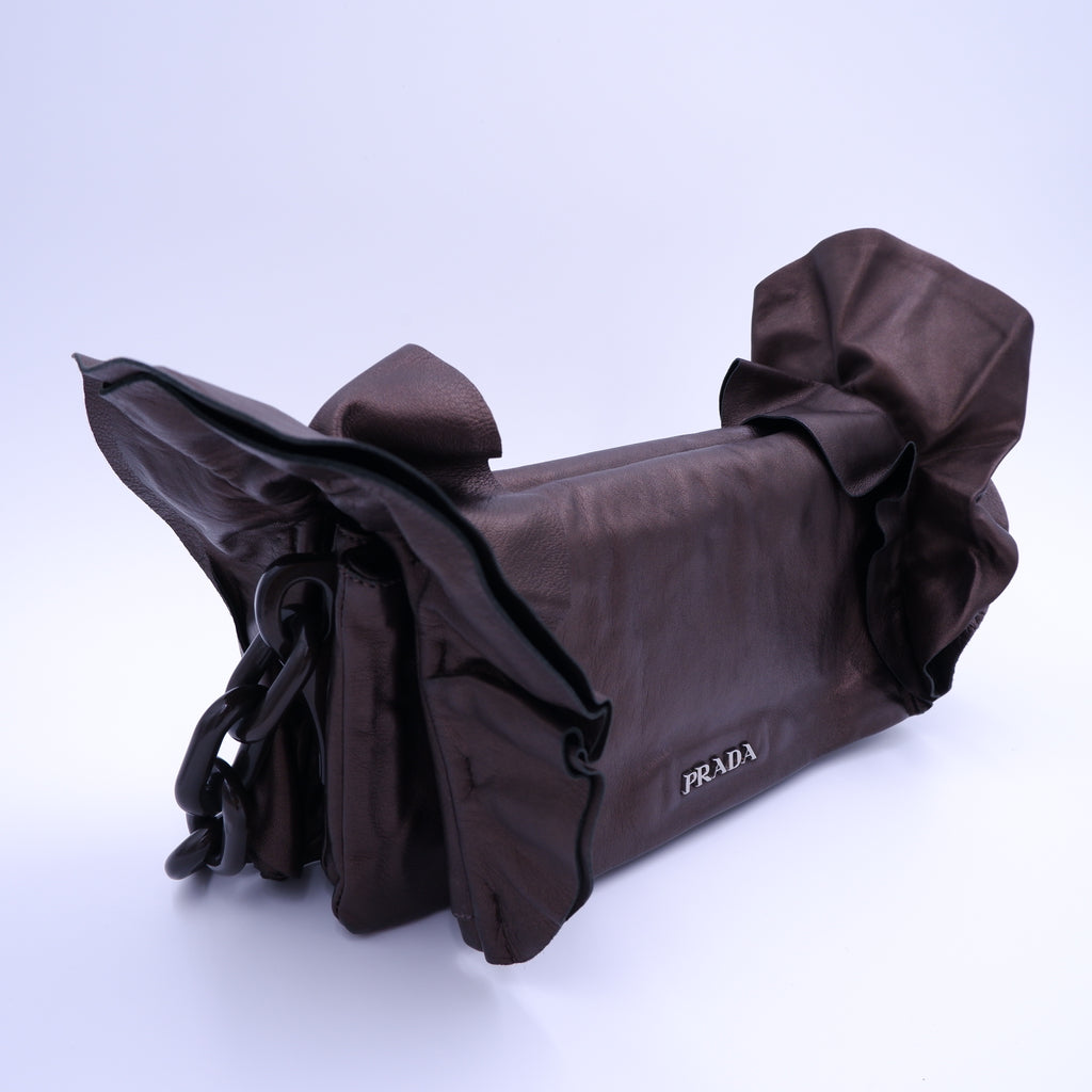 Prada Metallic Brown Nappa Ruffle Bag — 2008