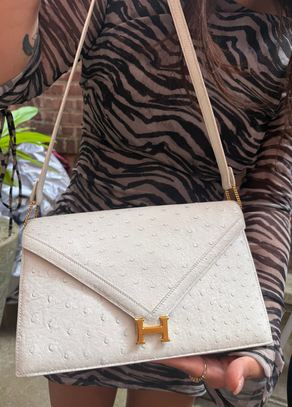 Hermès Off White Ostrich Lydie — 1986