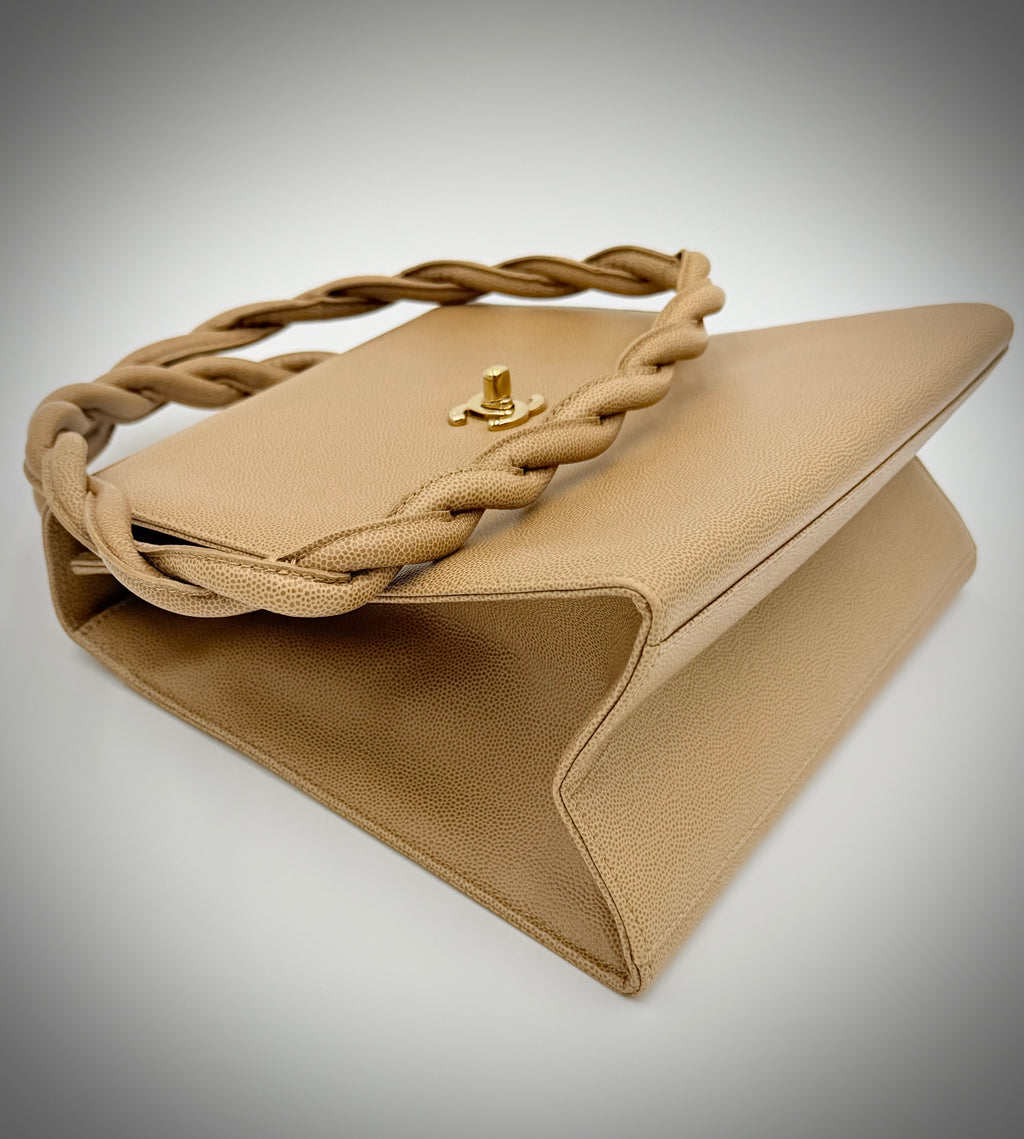 Chanel Beige Matelassé Caviar Twisted-Strap Bag — 1997-1999