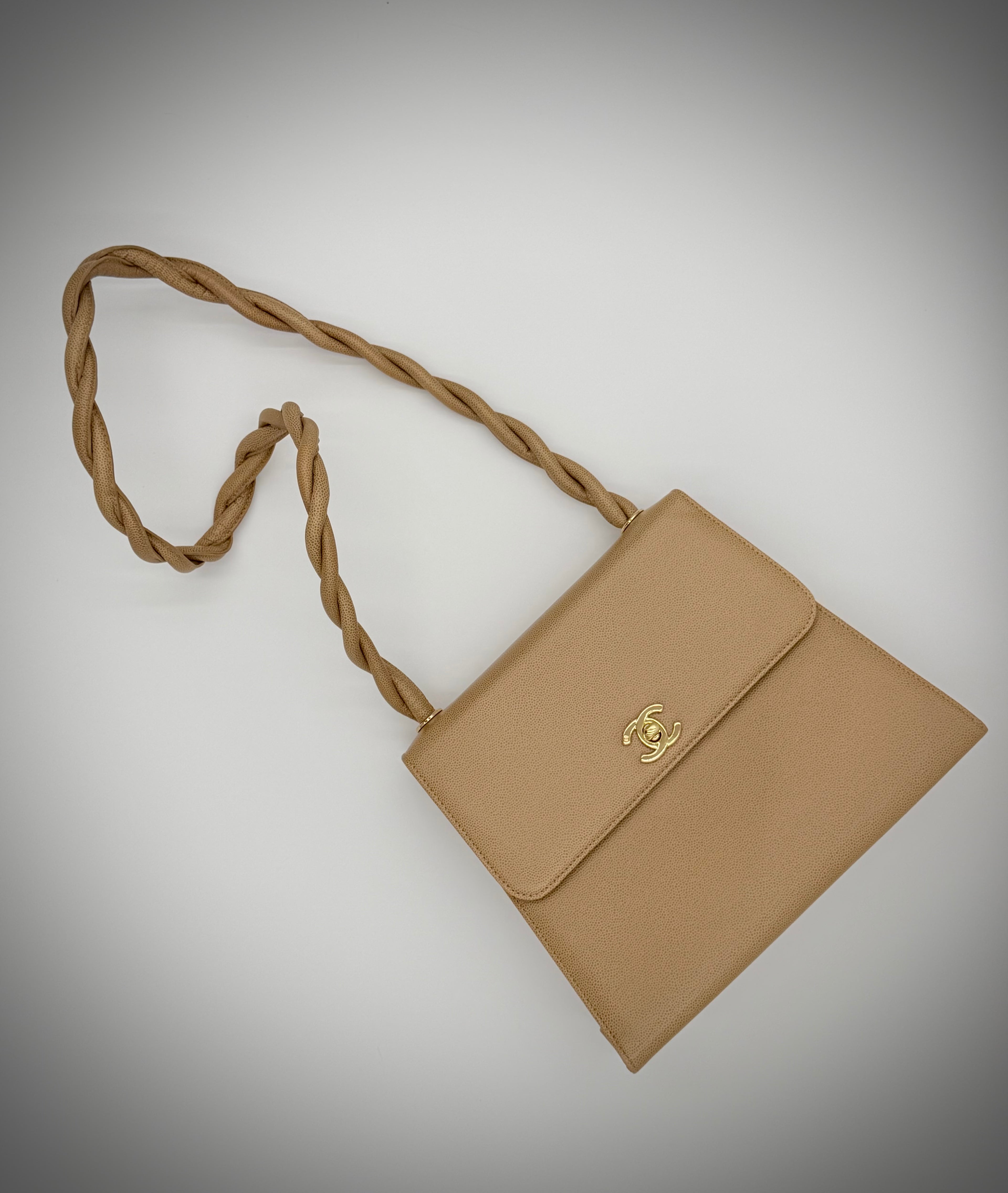 Chanel Beige Matelassé Caviar Twisted-Strap Bag — 1997-1999