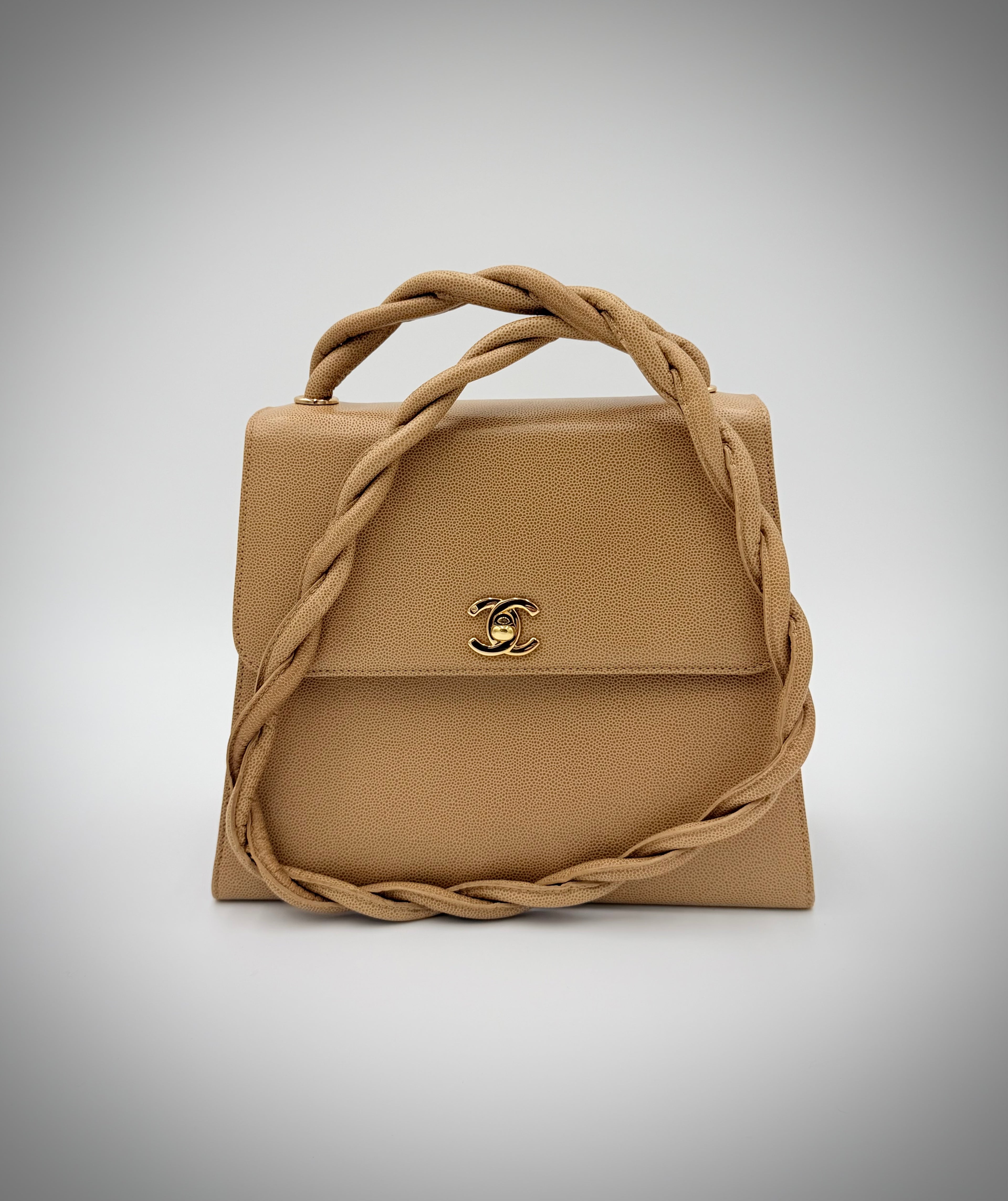 Chanel Beige Matelassé Caviar Twisted-Strap Bag — 1997-1999