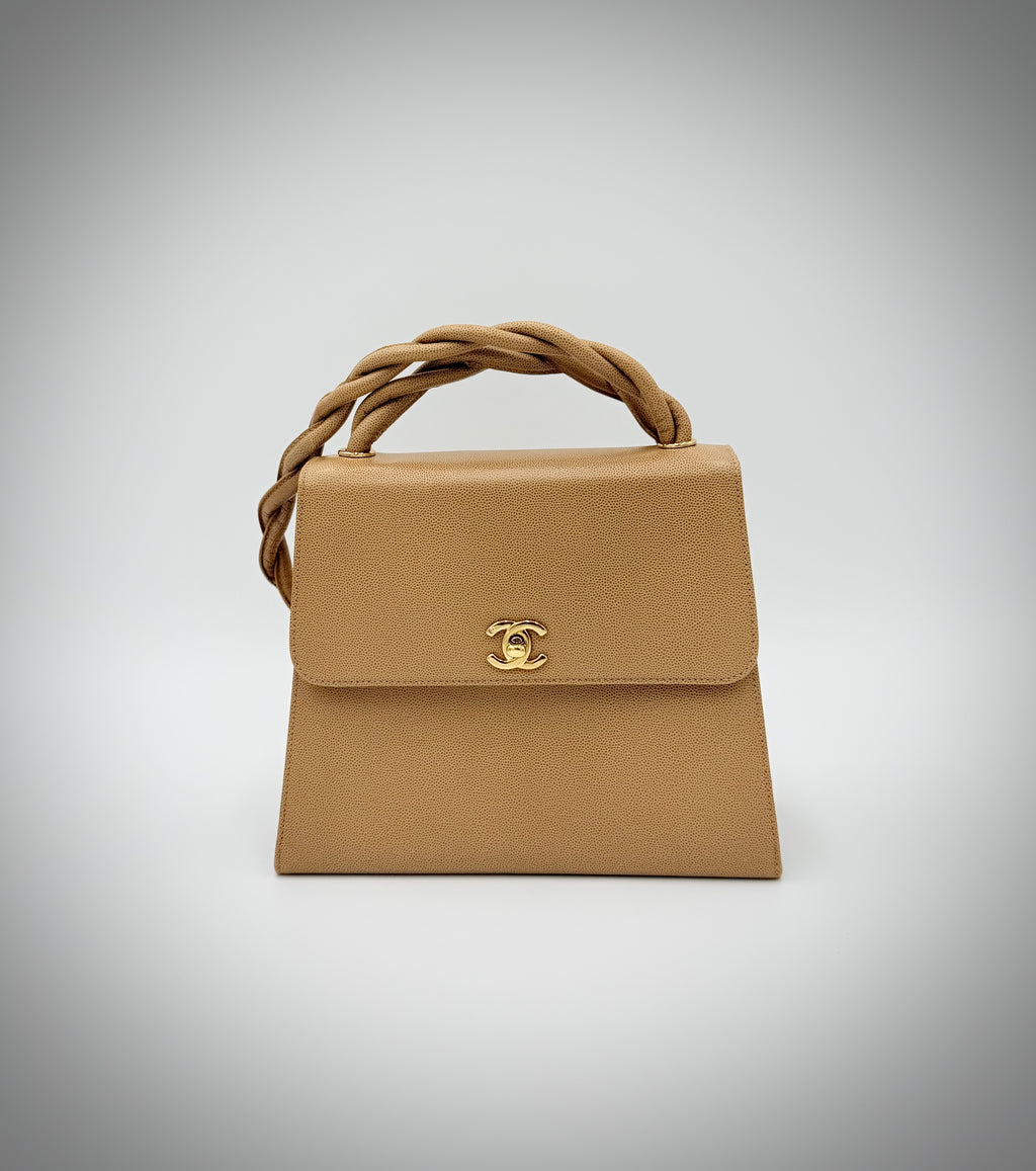Chanel Beige Matelassé Caviar Twisted-Strap Bag — 1997-1999