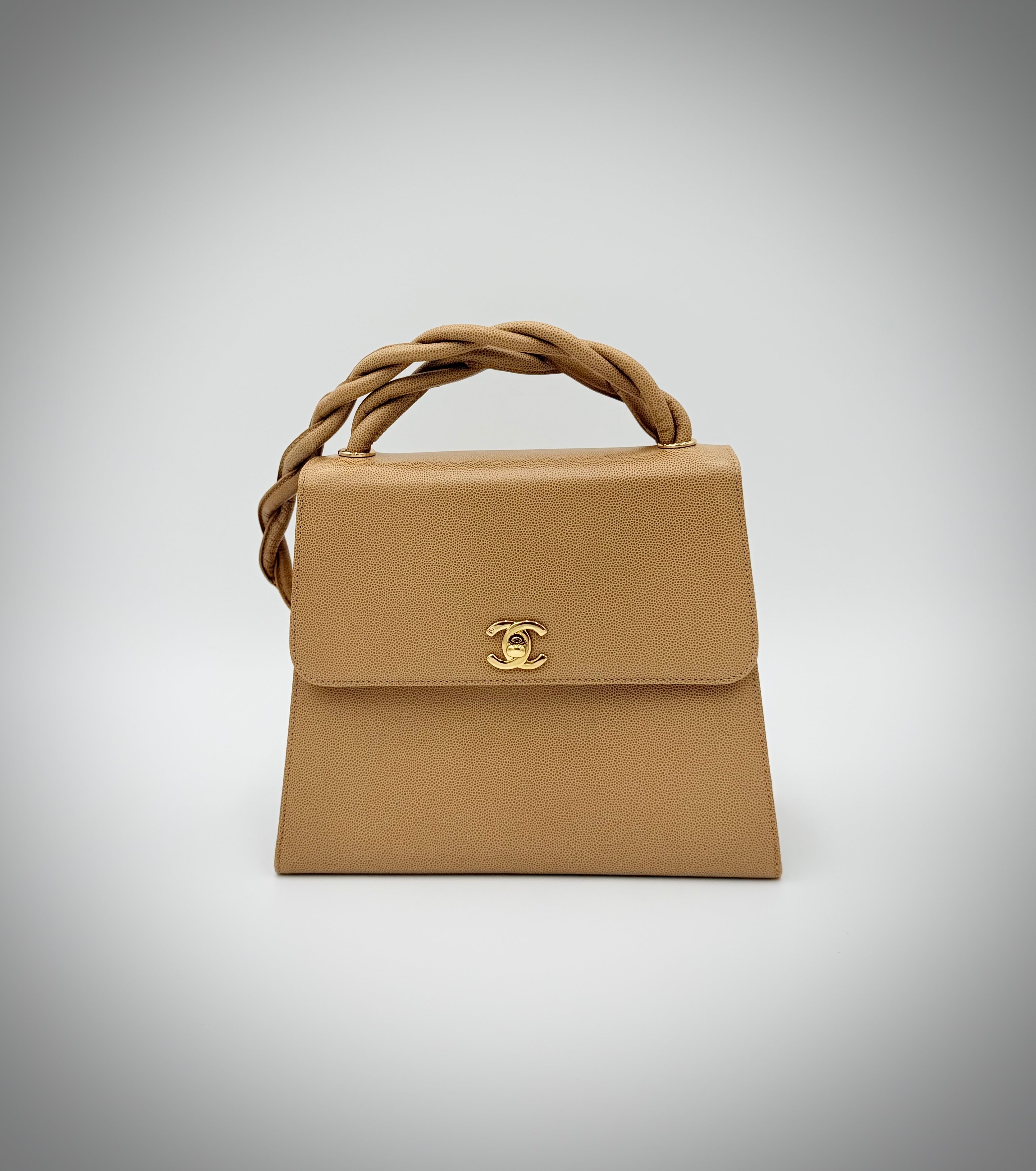 Chanel Beige Matelassé Caviar Twisted-Strap Bag — 1997-1999