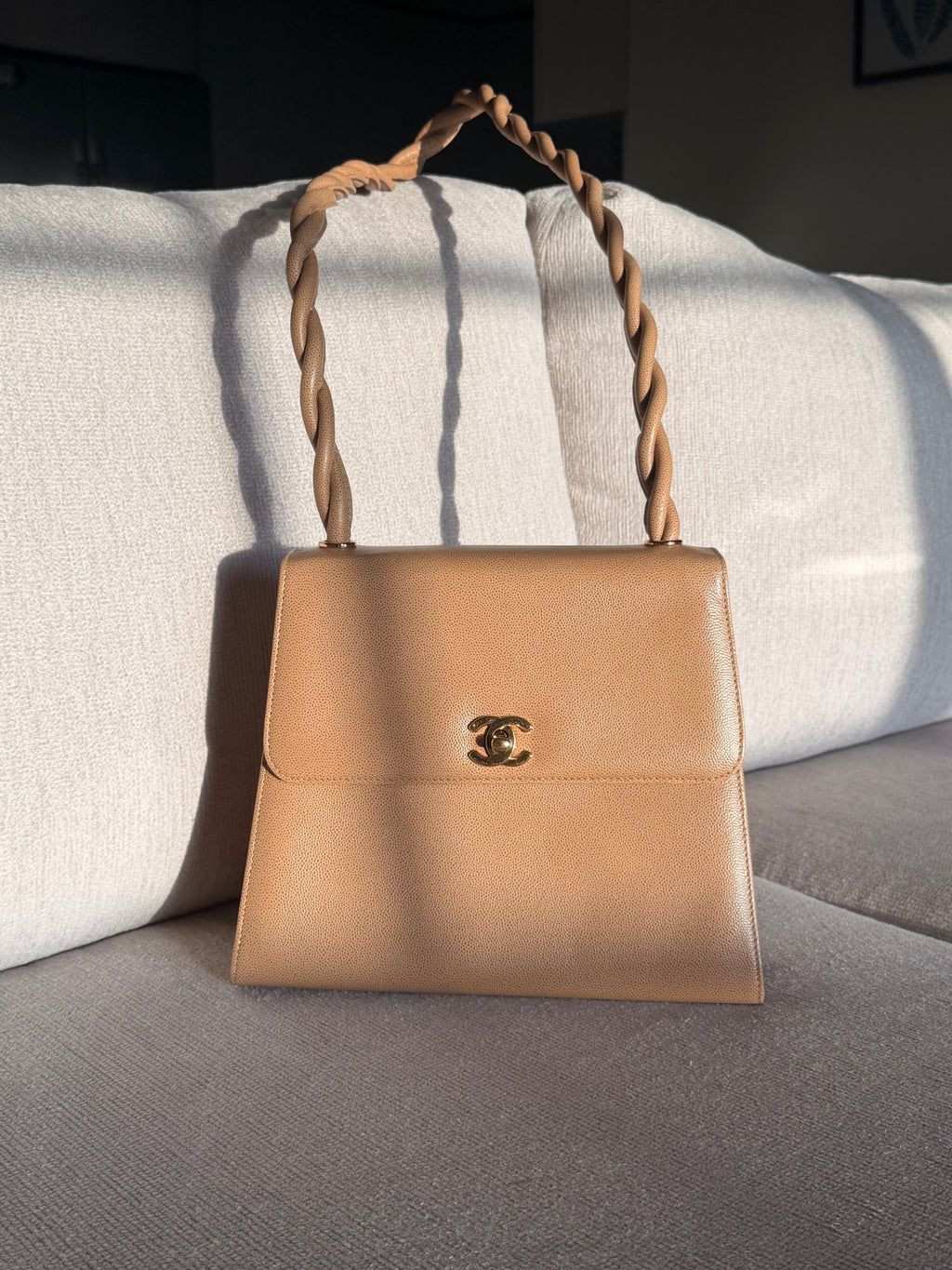 Chanel Beige Matelassé Caviar Twisted-Strap Bag — 1997-1999