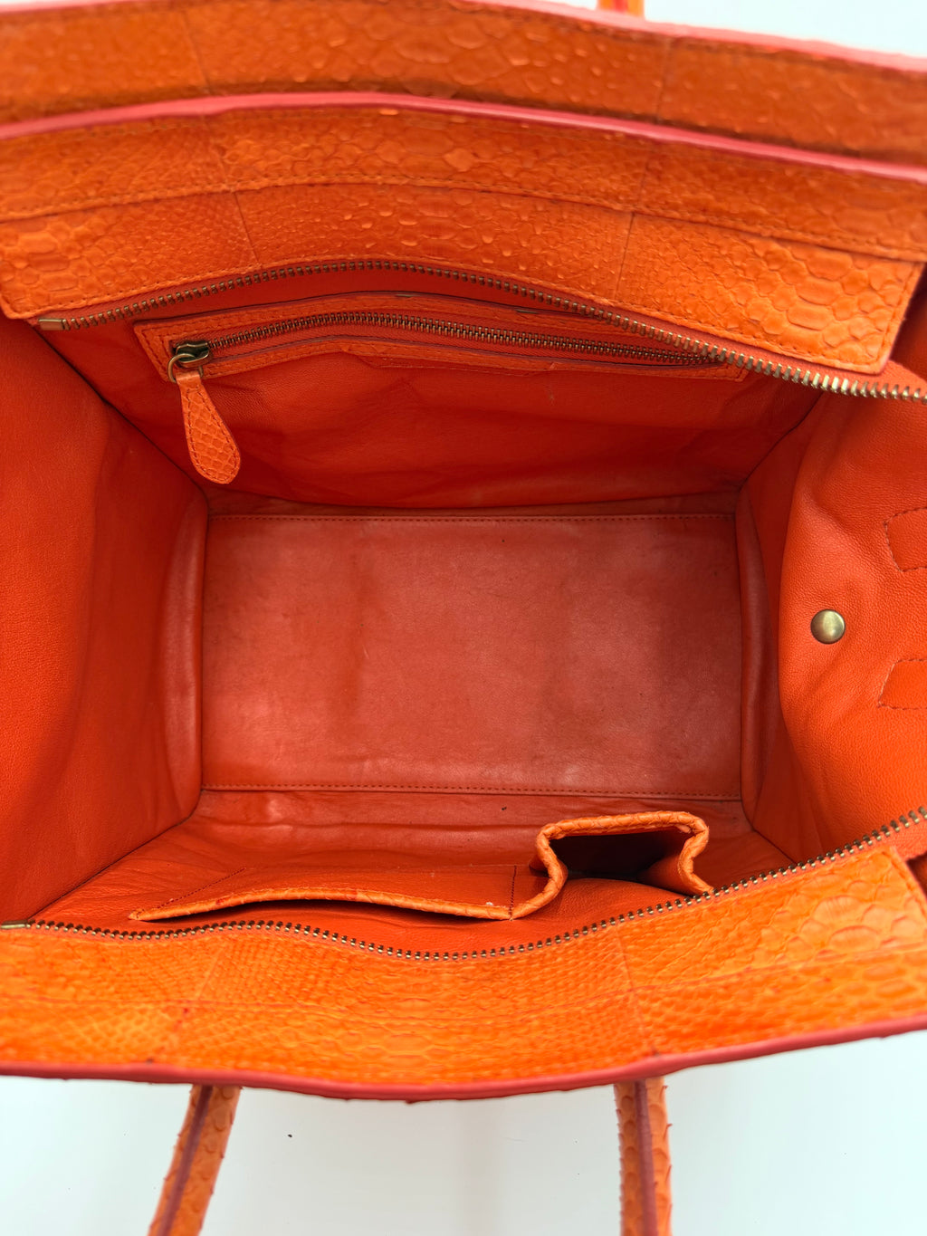 Céline Mini Luggage Tote — Orange Python