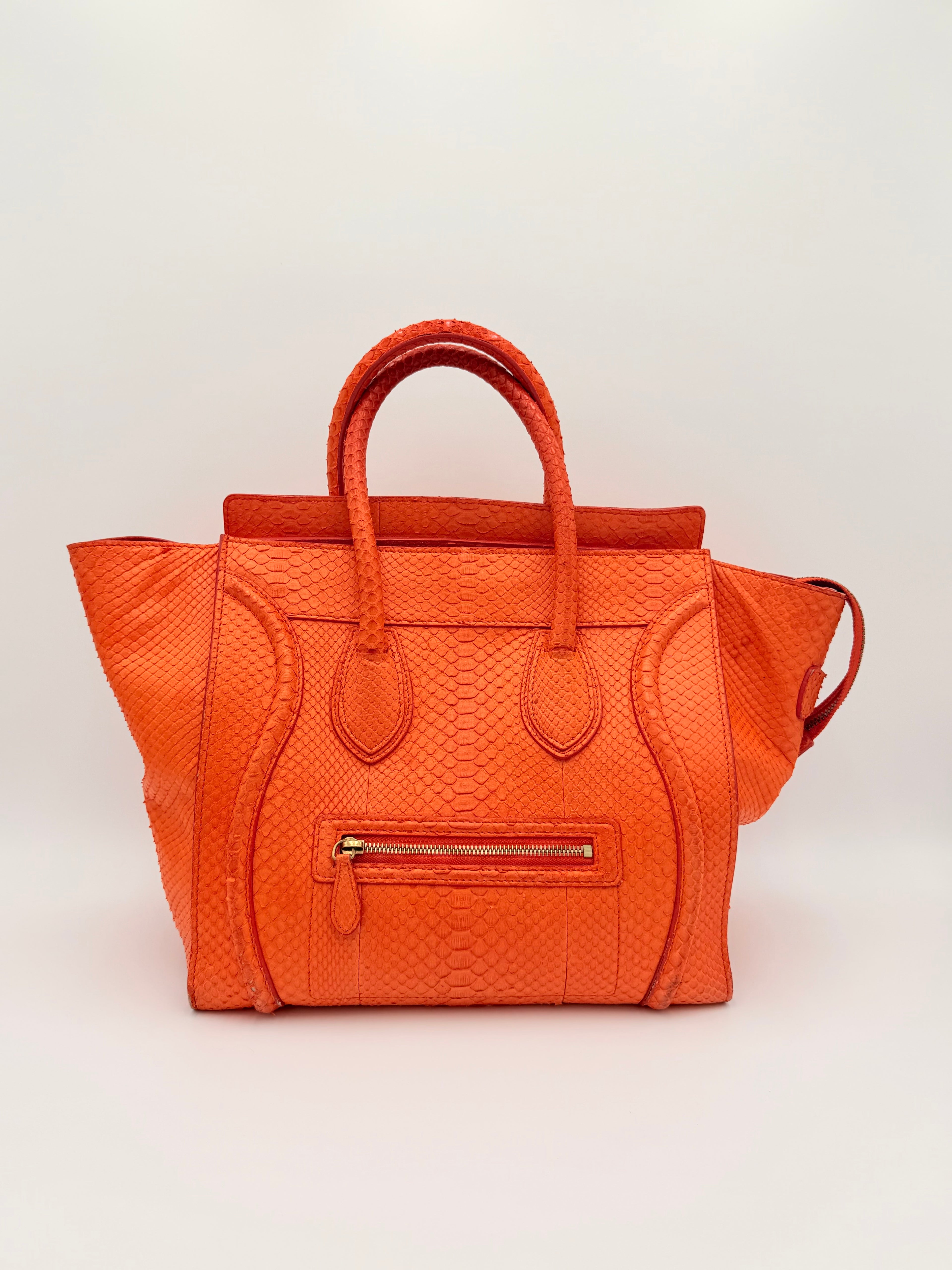 Céline Mini Luggage Tote — Orange Python