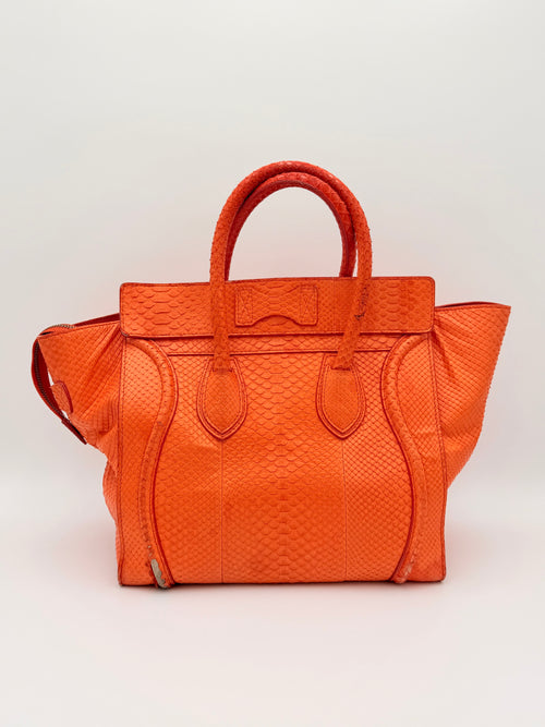 Céline Mini Luggage Tote — Orange Python