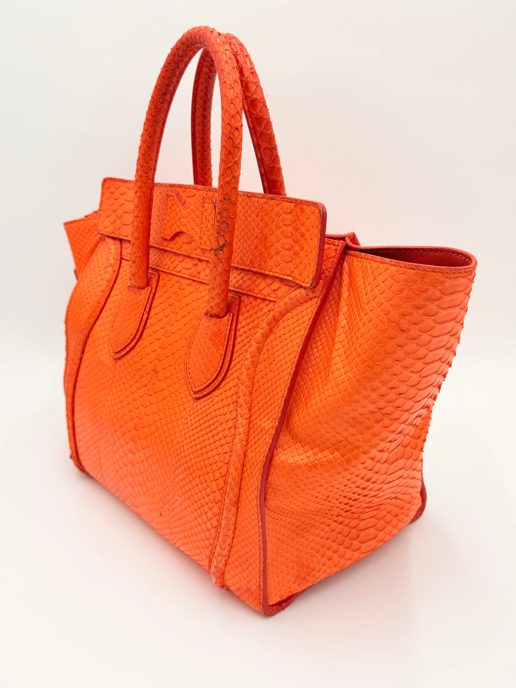Céline Mini Luggage Tote — Orange Python