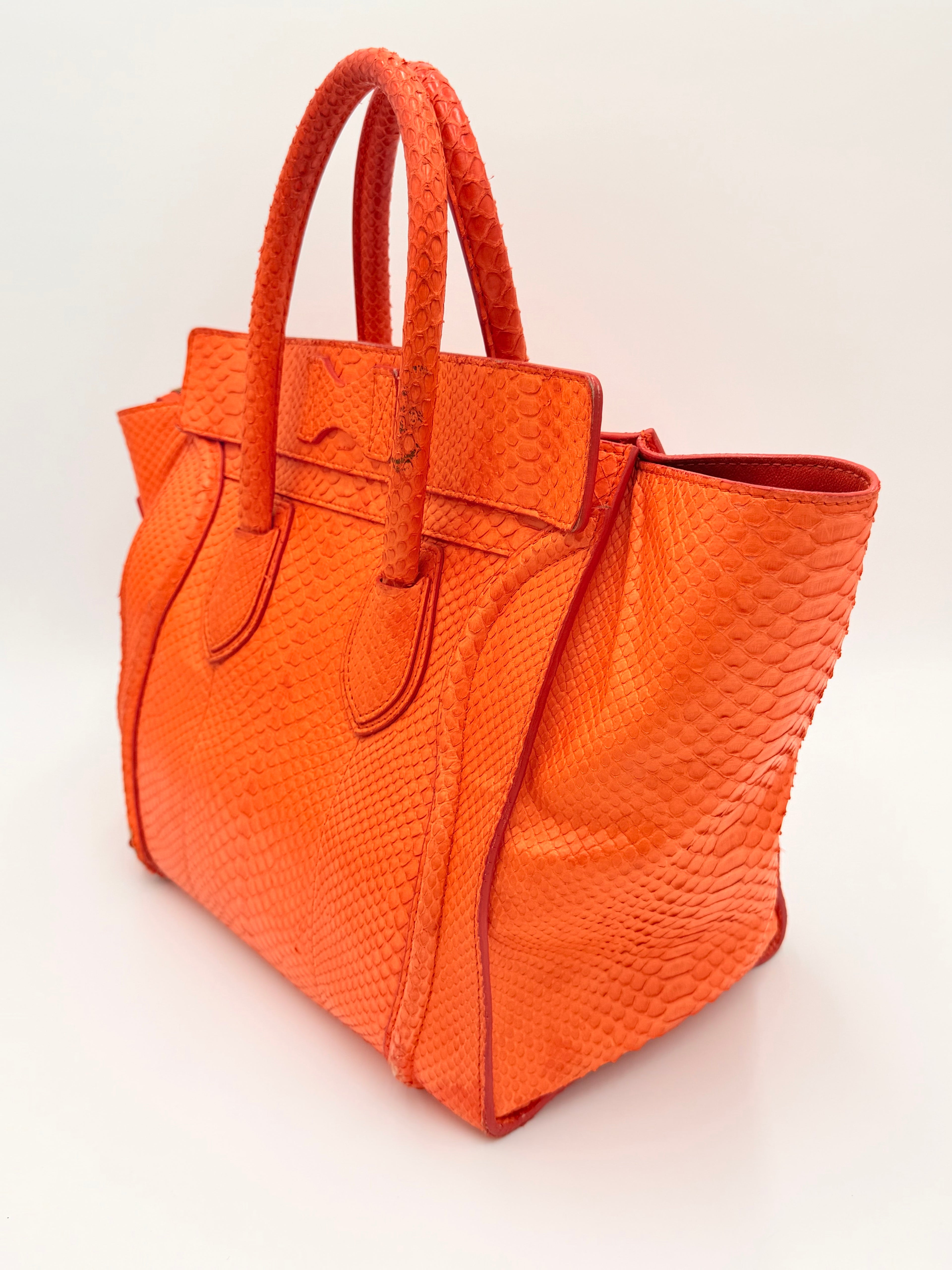 Céline Mini Luggage Tote — Orange Python