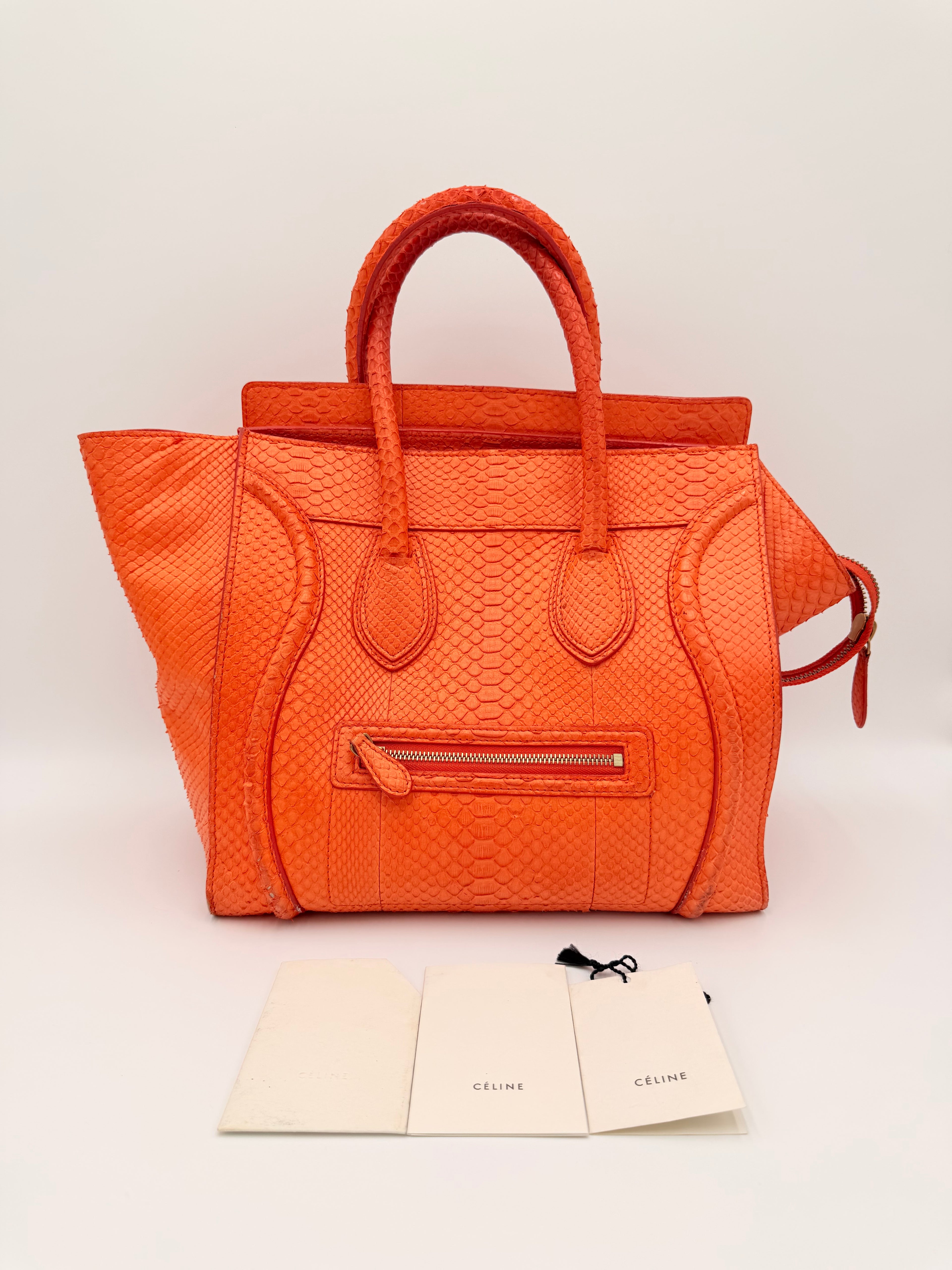 Céline Mini Luggage Tote — Orange Python