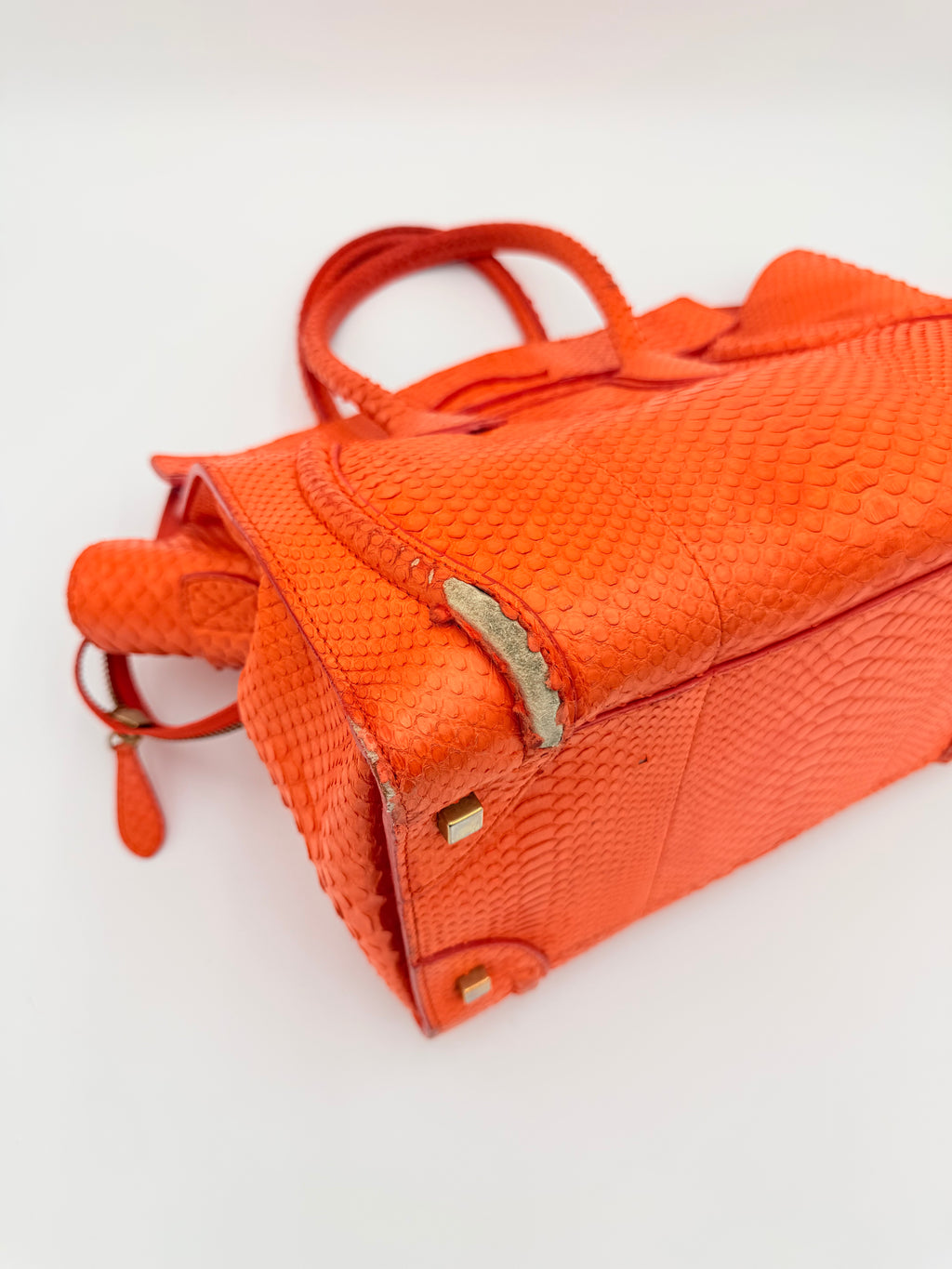 Céline Mini Luggage Tote — Orange Python