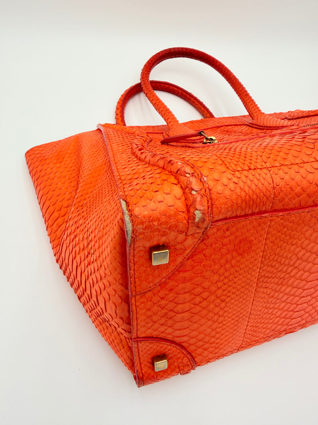 Céline Mini Luggage Tote — Orange Python