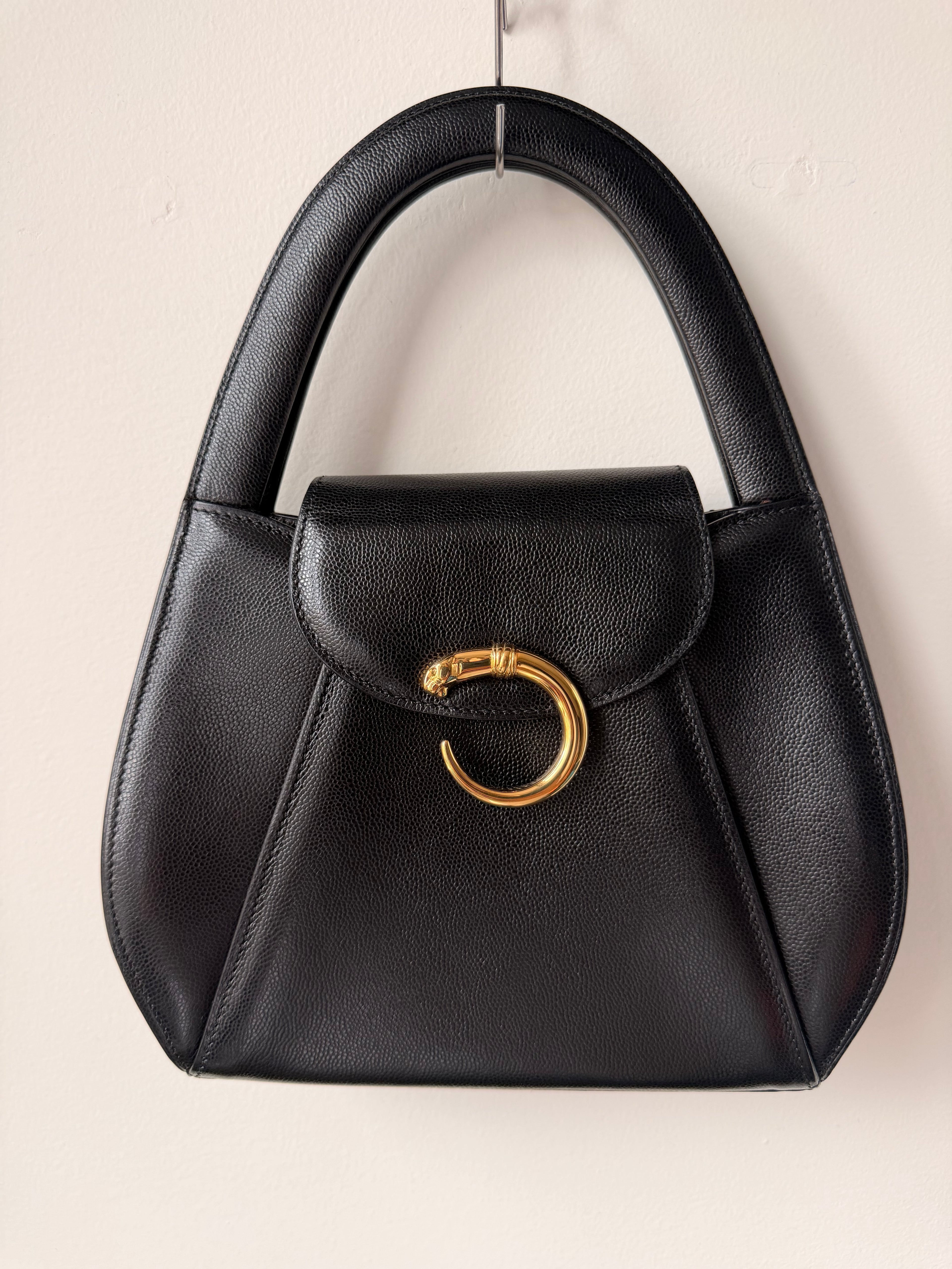 Vintage CARTIER Panthere Black Caviar Top Handle — 1995