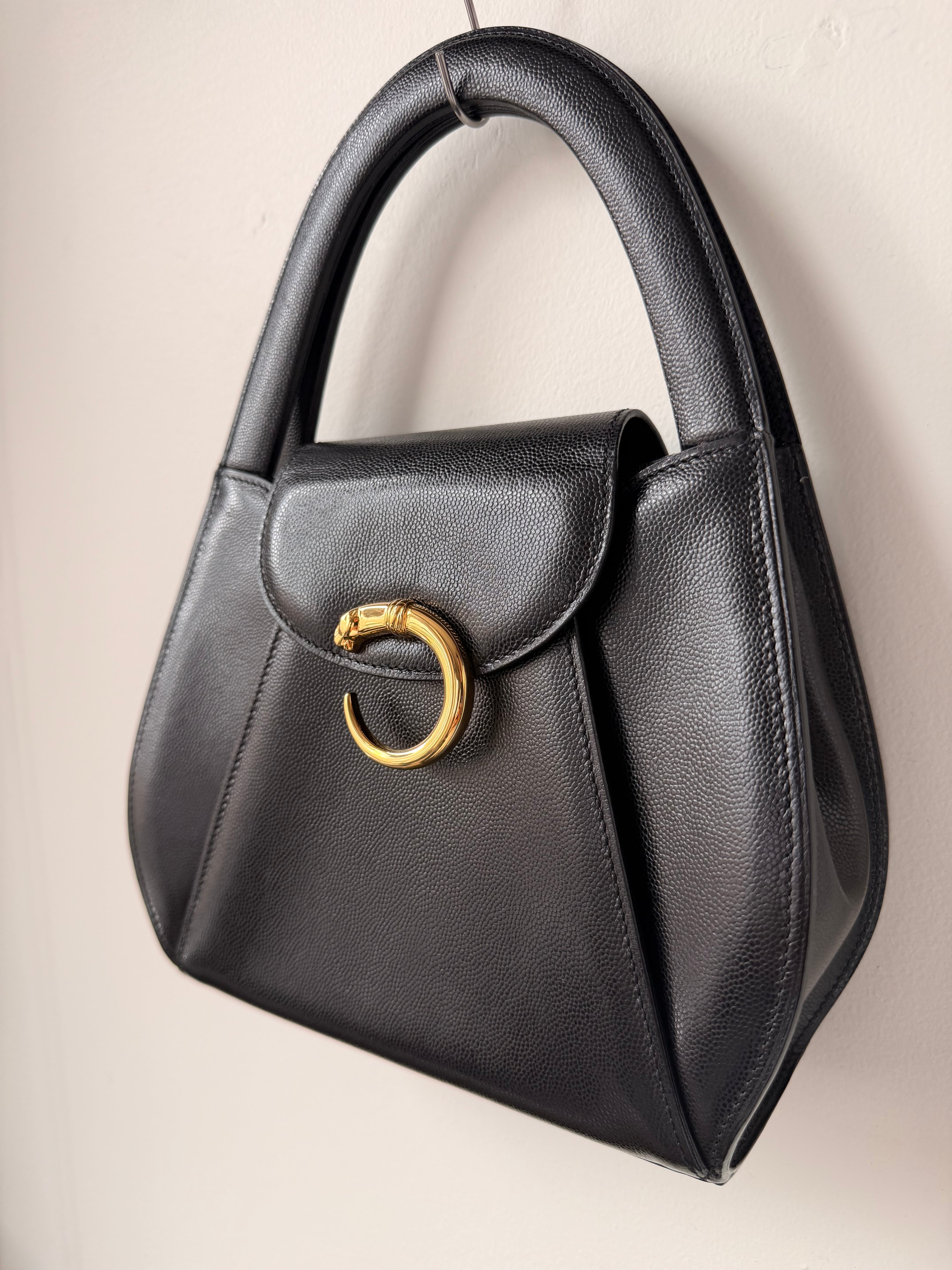 Vintage CARTIER Panthere Black Caviar Top Handle — 1995