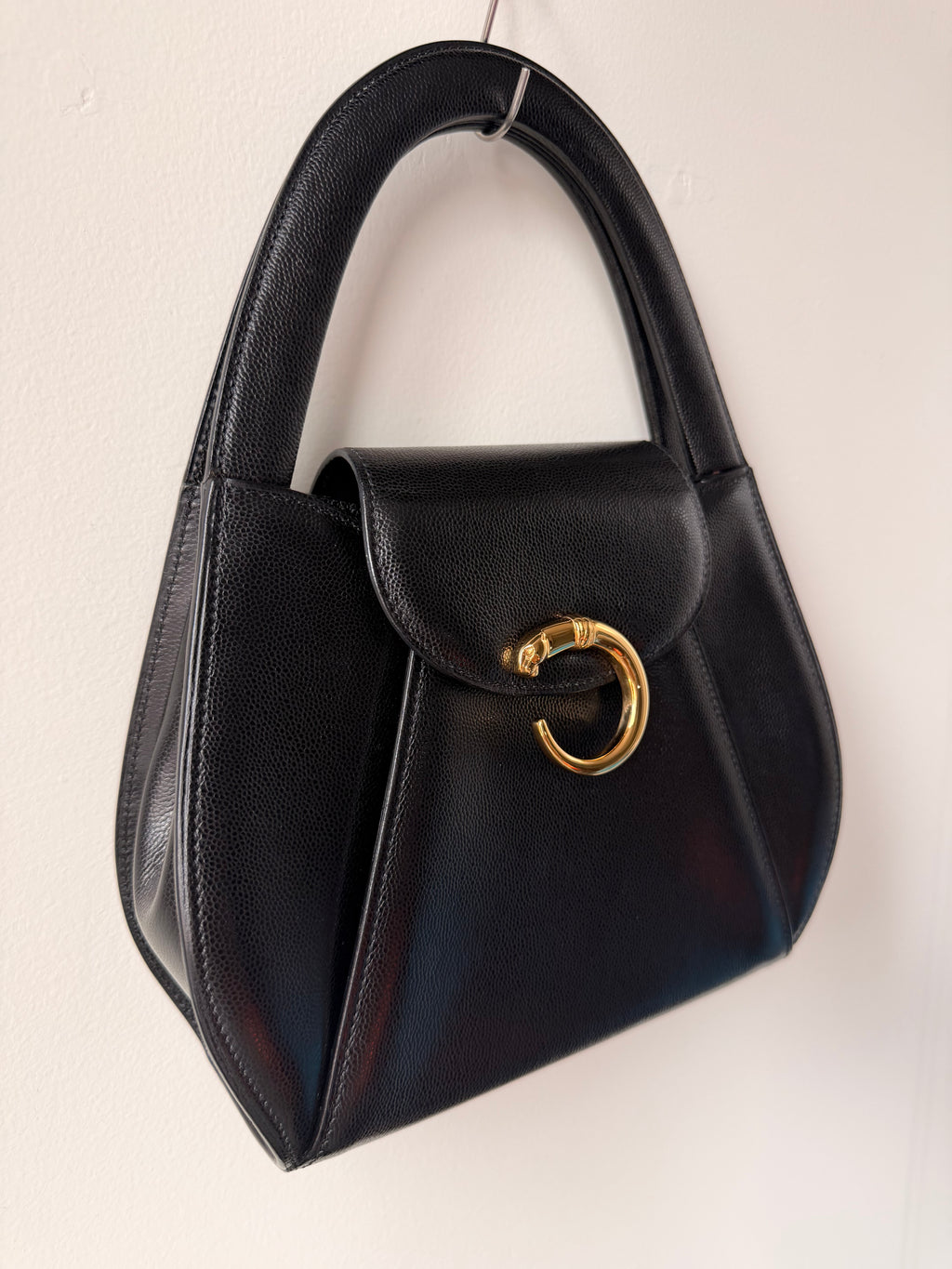 Vintage CARTIER Panthere Black Caviar Top Handle — 1995