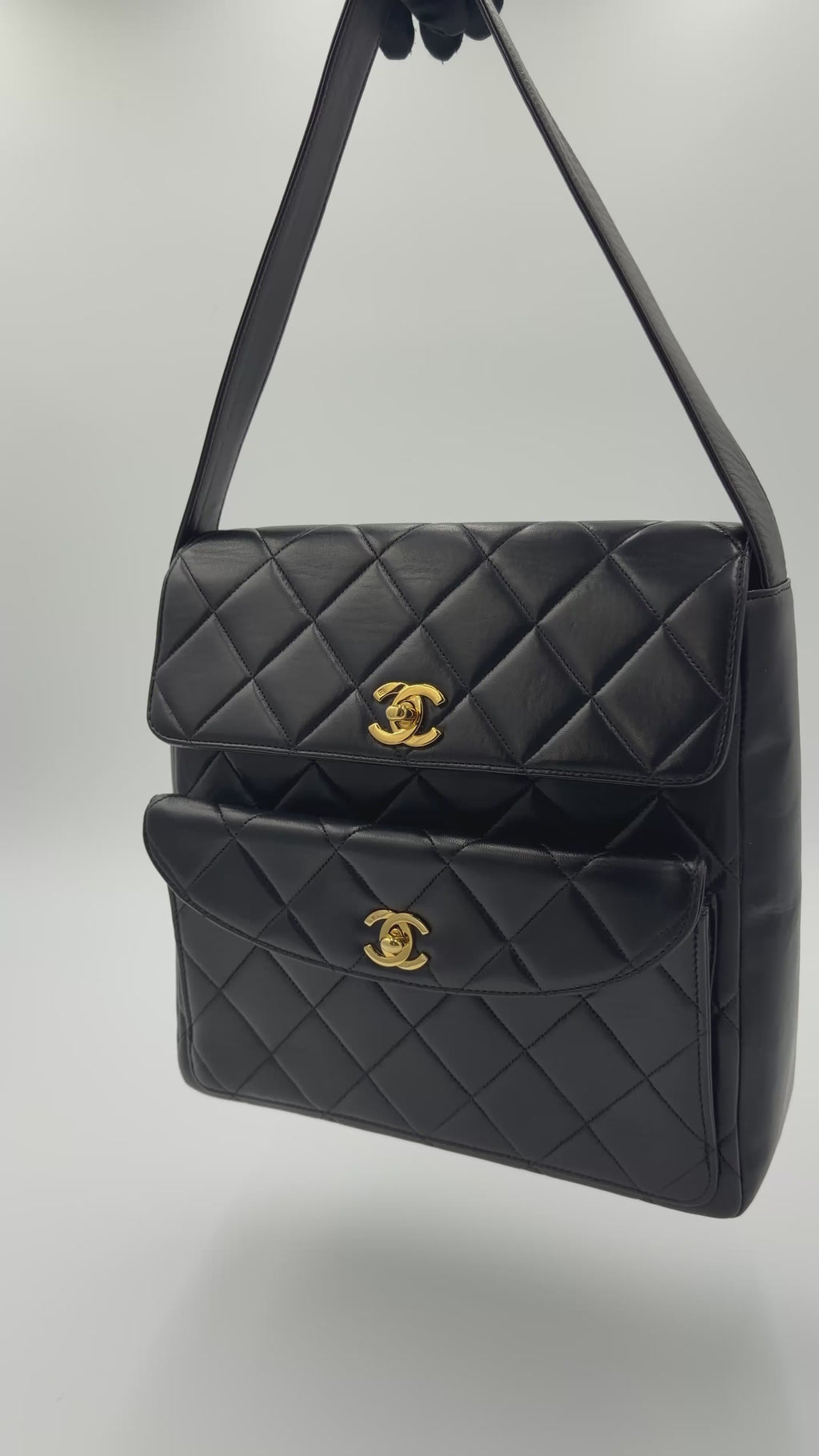 Chanel Black Lambskin Double CC Turnlock Shoulder Bag — 1996-1997