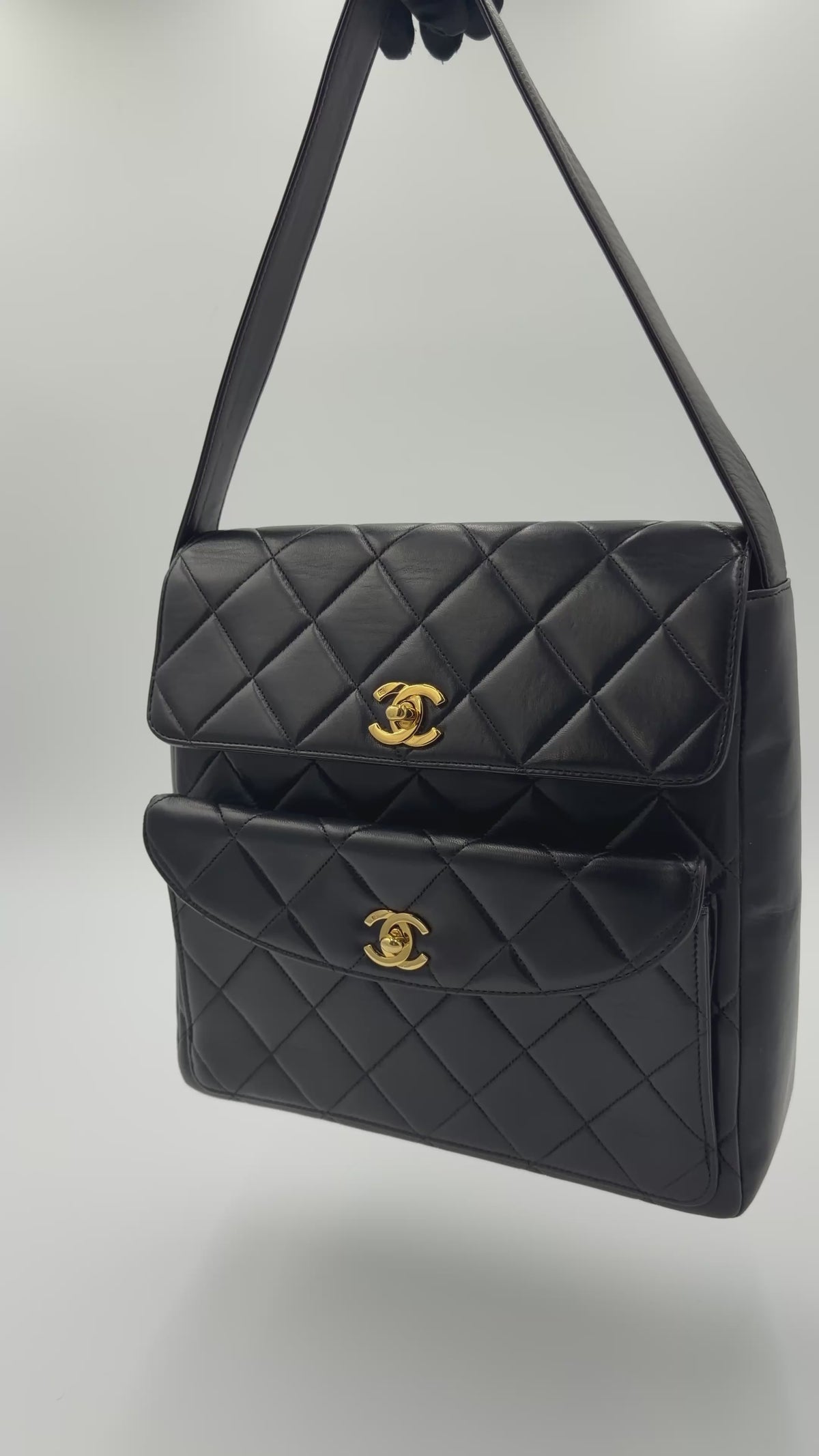 Chanel Black Lambskin Double CC Turnlock Shoulder Bag — 1996-1997